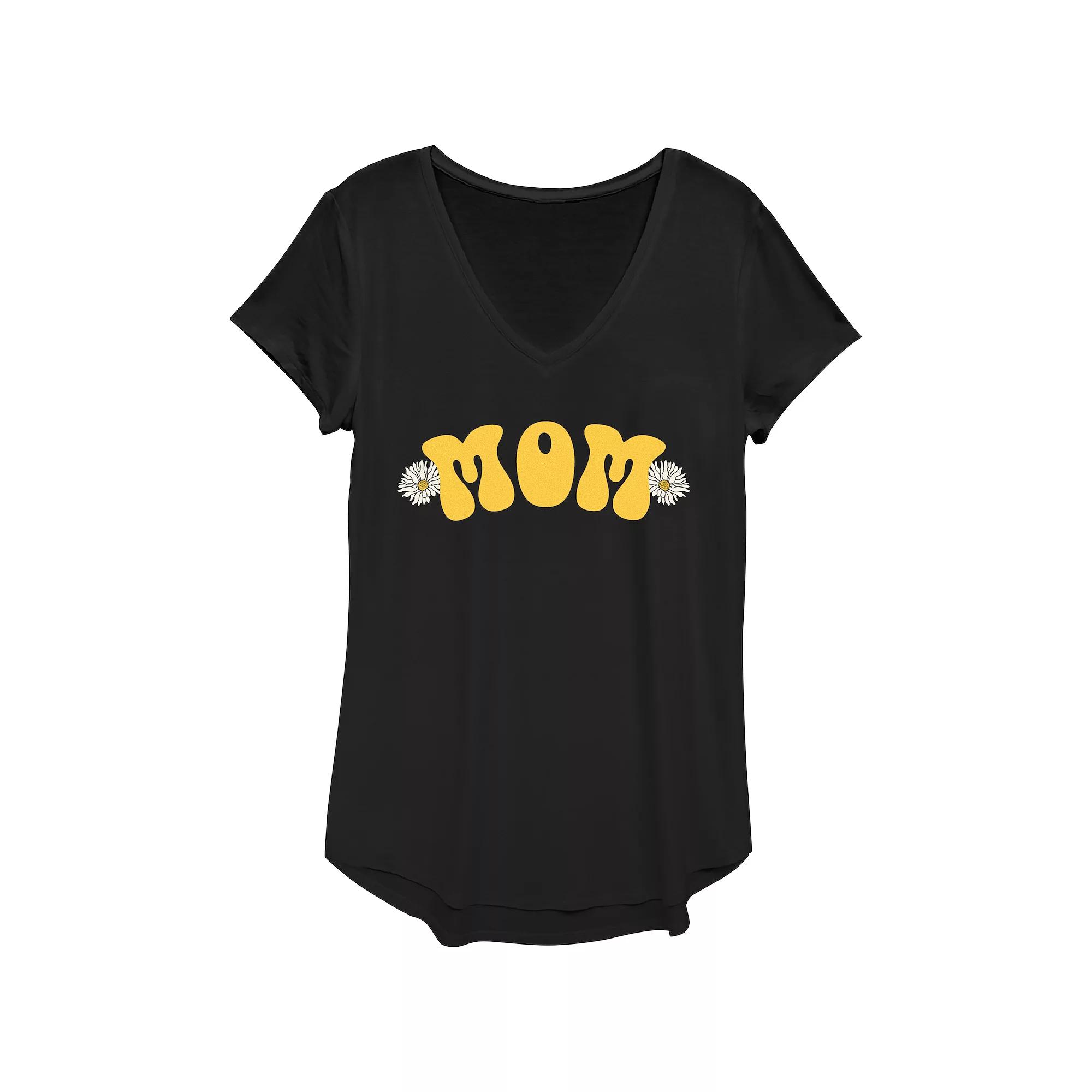 Women's Mom Daisy V-Neck Graphic Tee, Size: XS, Black Product Image