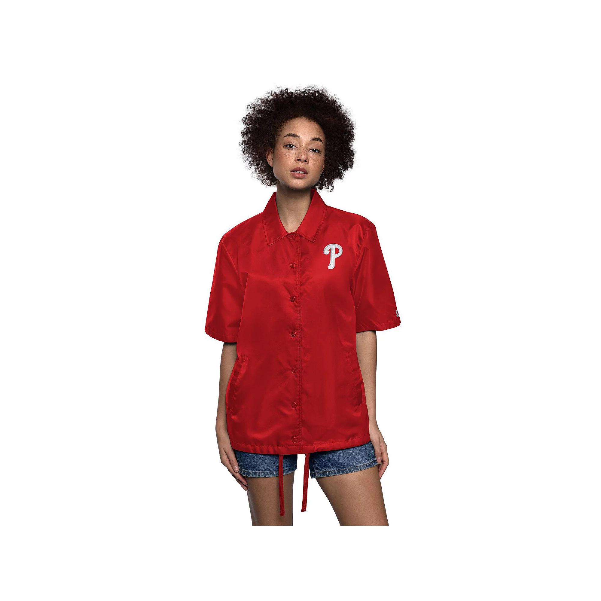 Women's Starter Royal Los Angeles Dodgers High Post Short Sleeve Full-Snap Coaches Jacket,  Product Image