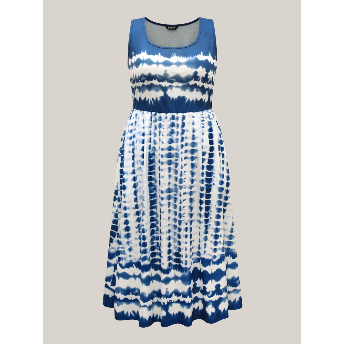 Plus Size Tie-Dye Pockets Cami Midi Dress Mediumblue Women Square Neck Sleeveless Curvy BloomChic 28/5X Product Image