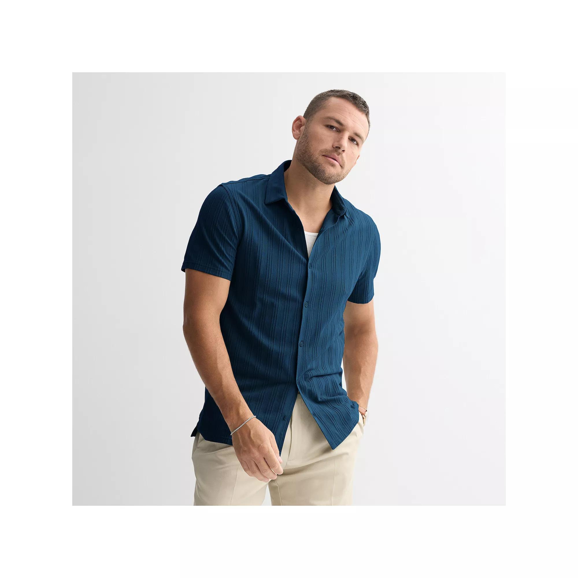 Men's Apt. 9® Knit Short Sleeve Button-Down Shirt,  Product Image