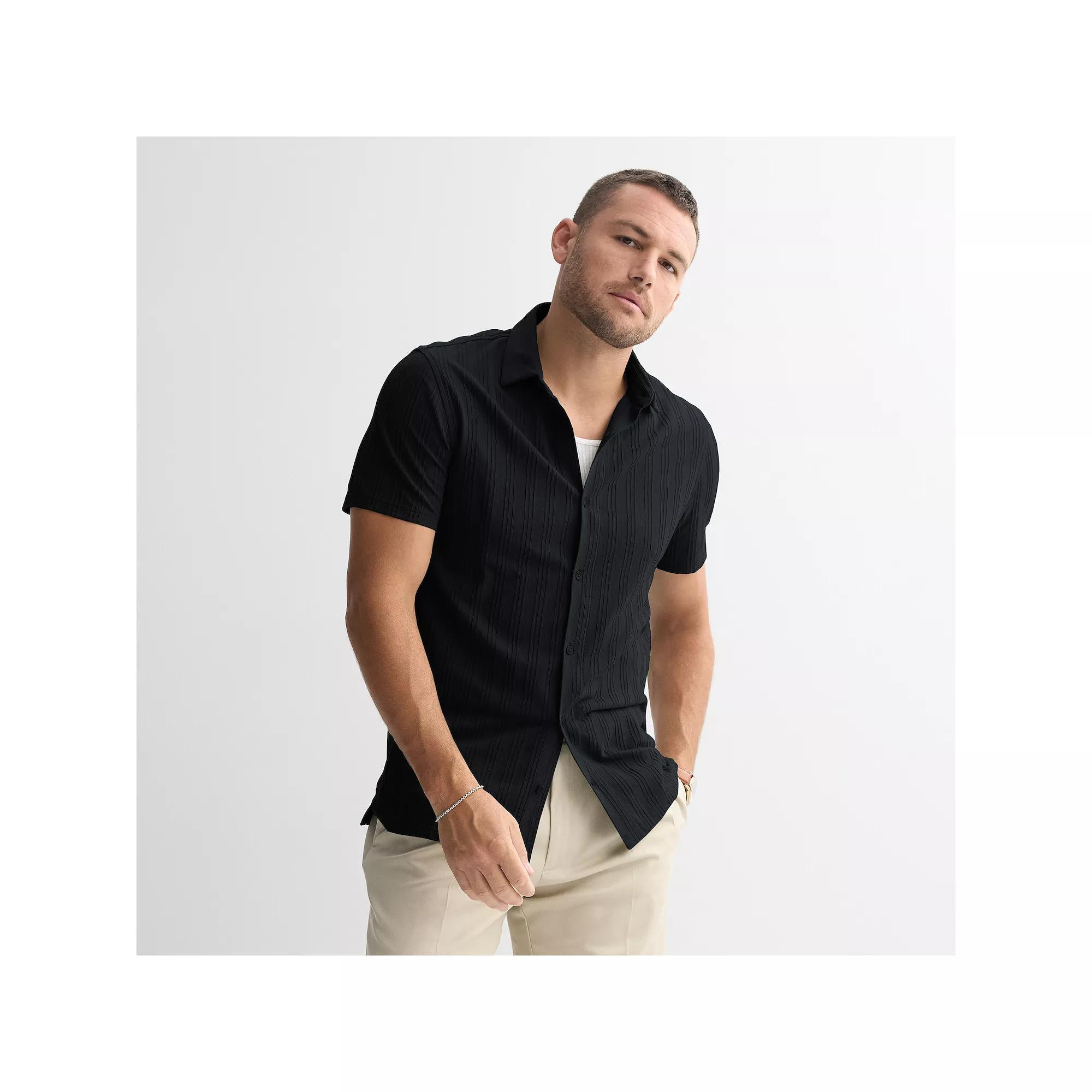Men's Apt. 9® Knit Short Sleeve Button-Down Shirt,  Product Image