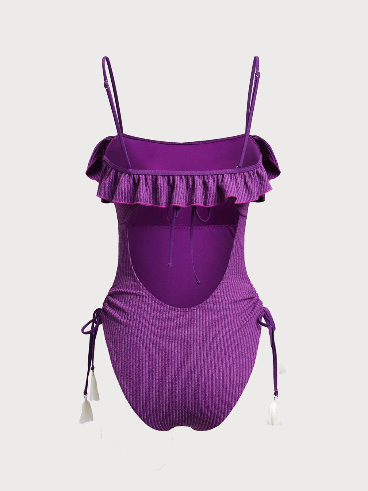 Purple Ruffled Cutout One-Piece Swimsuit Product Image