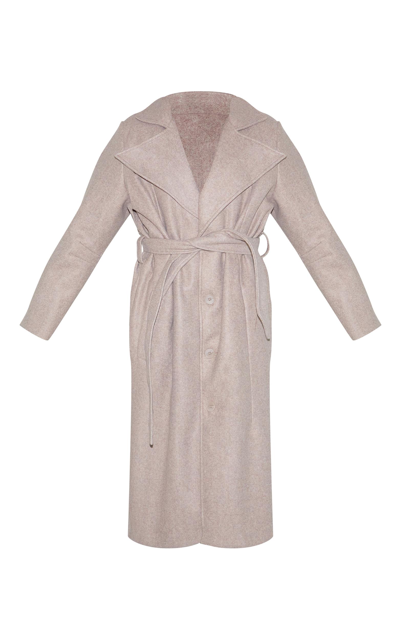 Taupe Oversized Wool Look Trench Coat Product Image