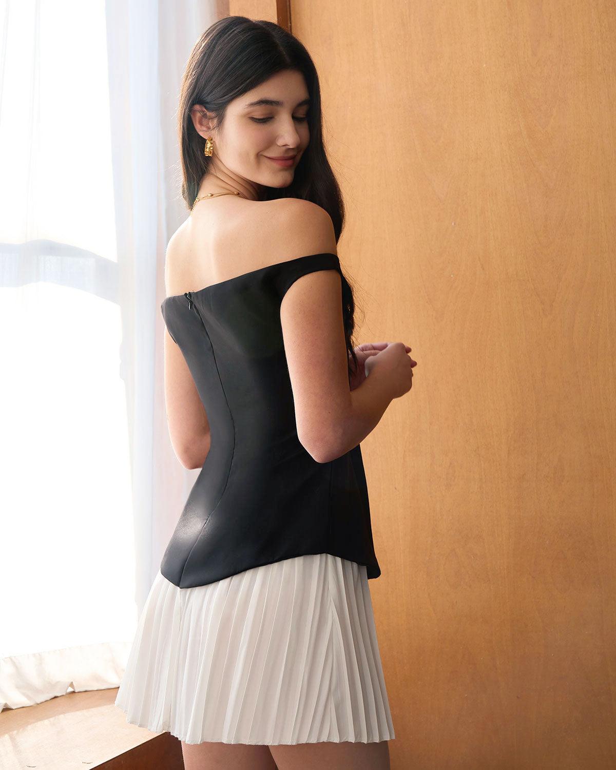 Women's Black Off-shoulder Contrasting Mini Dress Female Product Image