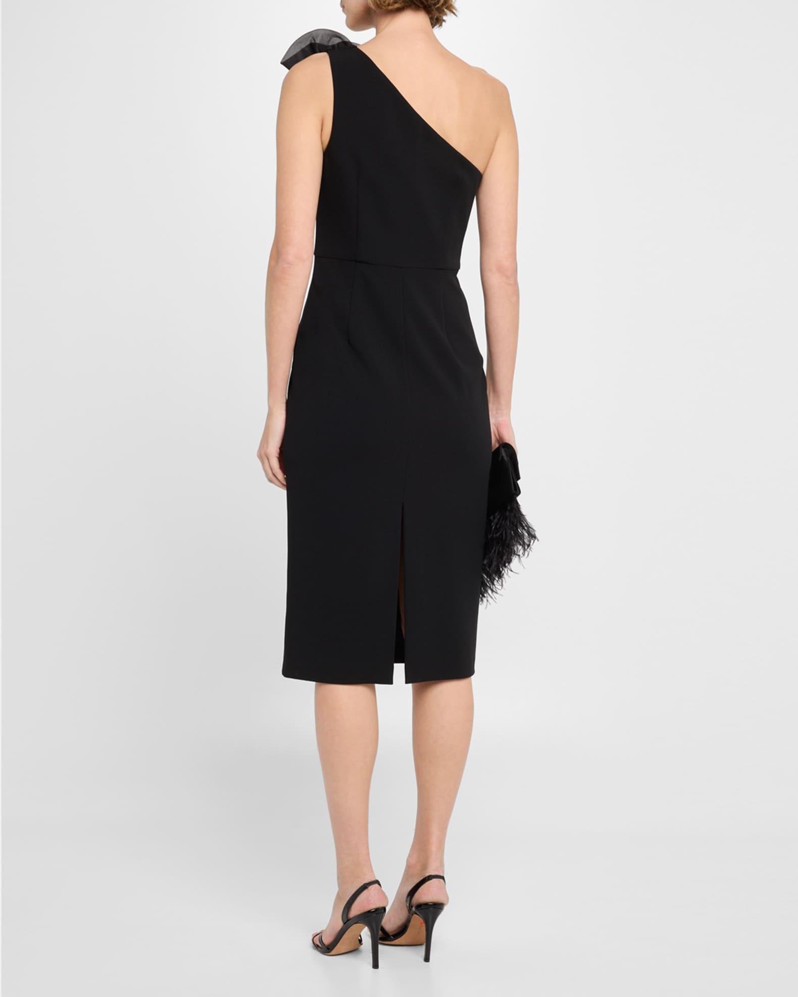 One-Shoulder Floral Applique Crepe Midi Dress Product Image