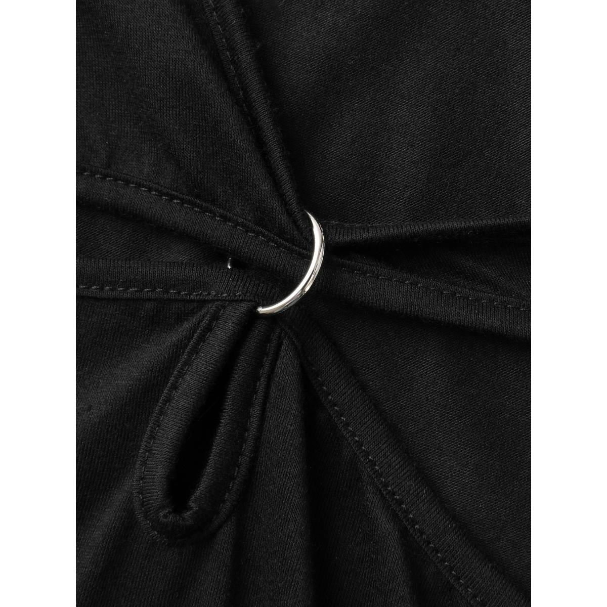 Plus Size Neck Cut-Out Round Neck T-Shirt Black Women Leisure Cut-Out Asymmetrical Neck Casual T-shirts BloomChic 26/4X Product Image