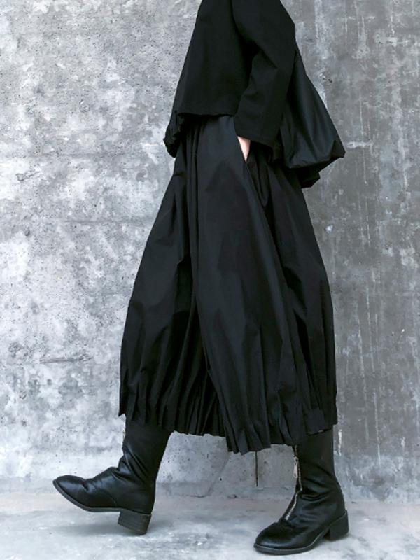 Stylish Black Solid Color High Waisted Wide Leg Pants Product Image