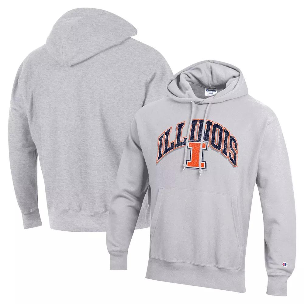 Men's Champion Gray Illinois Fighting Illini Vault Late Night Reverse Weave Pullover Hoodie, Size: Large, Grey Product Image