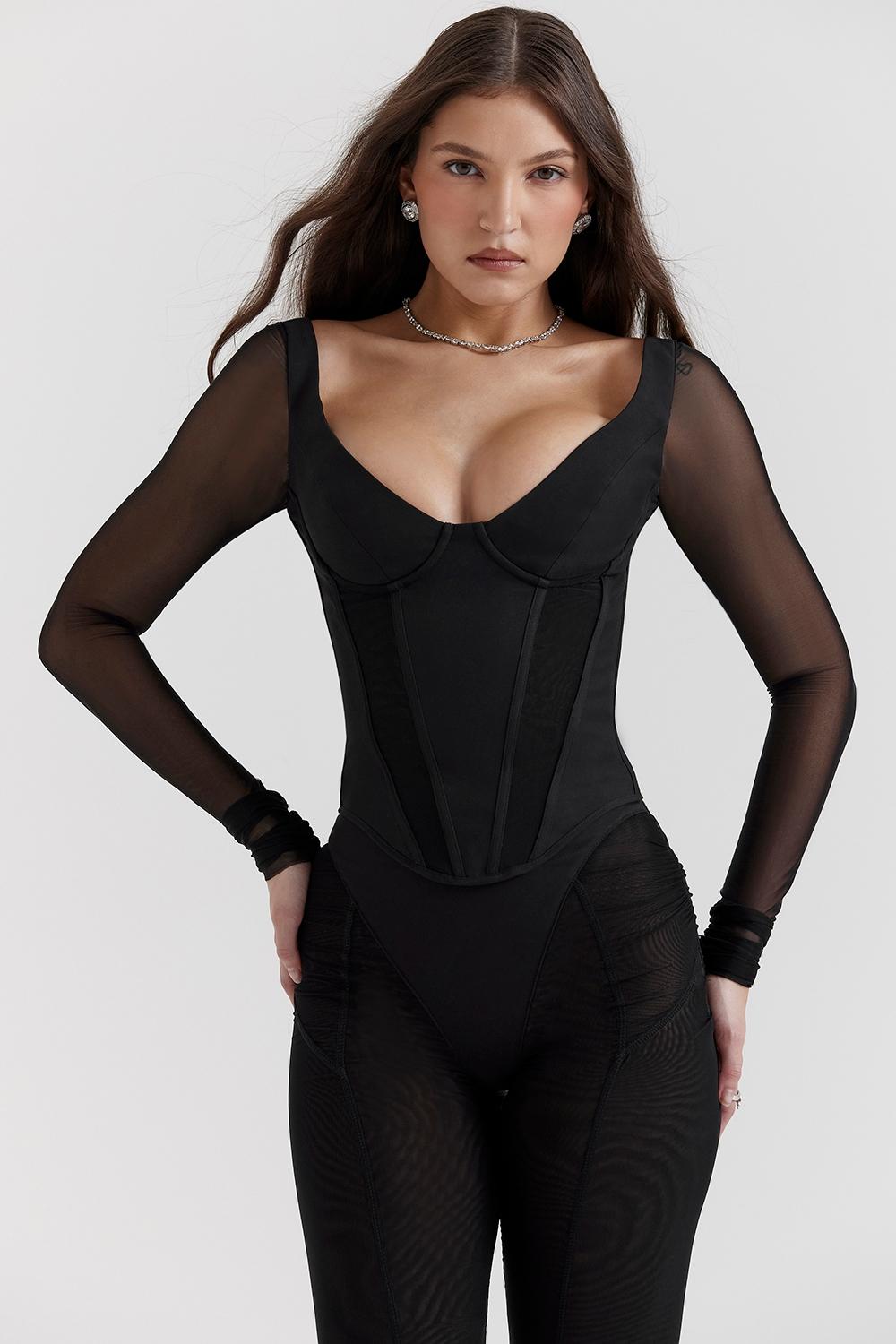 Araminta  black long sleeve corset Product Image