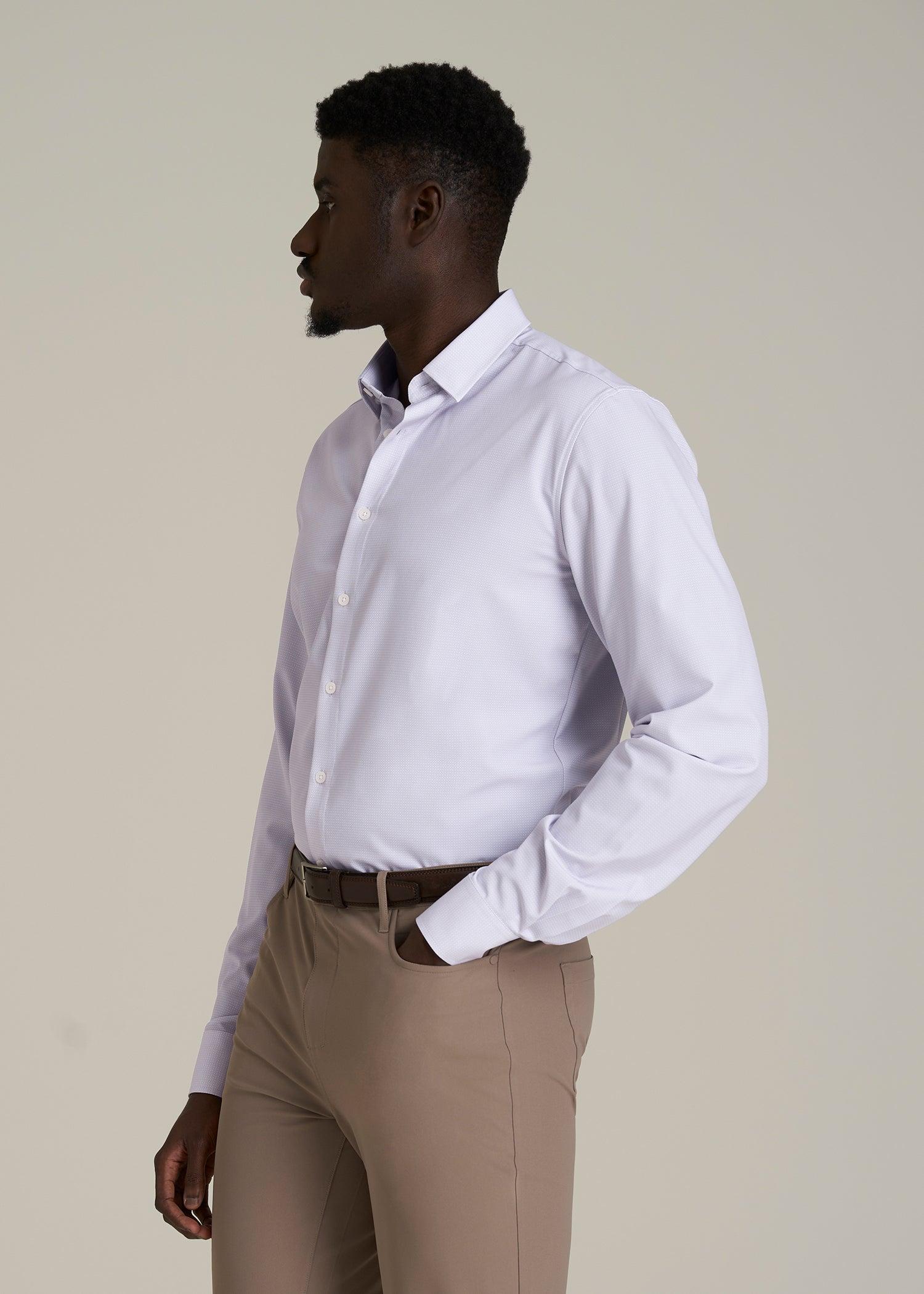 Traveler Stretch Dress Shirt for Tall Men in Light Violet Geometric Male Product Image