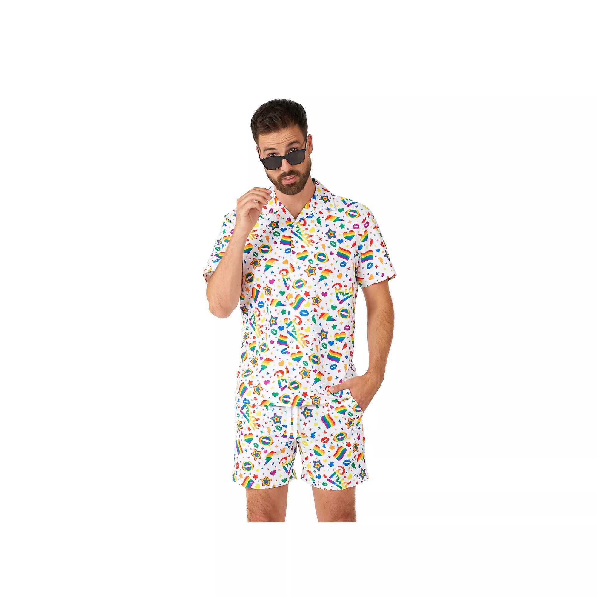 Men's Suitmeister Pride Icons Slim Fit Short Sleeve Button Down Shirt & Shorts Set, Adult Unisex,  Product Image