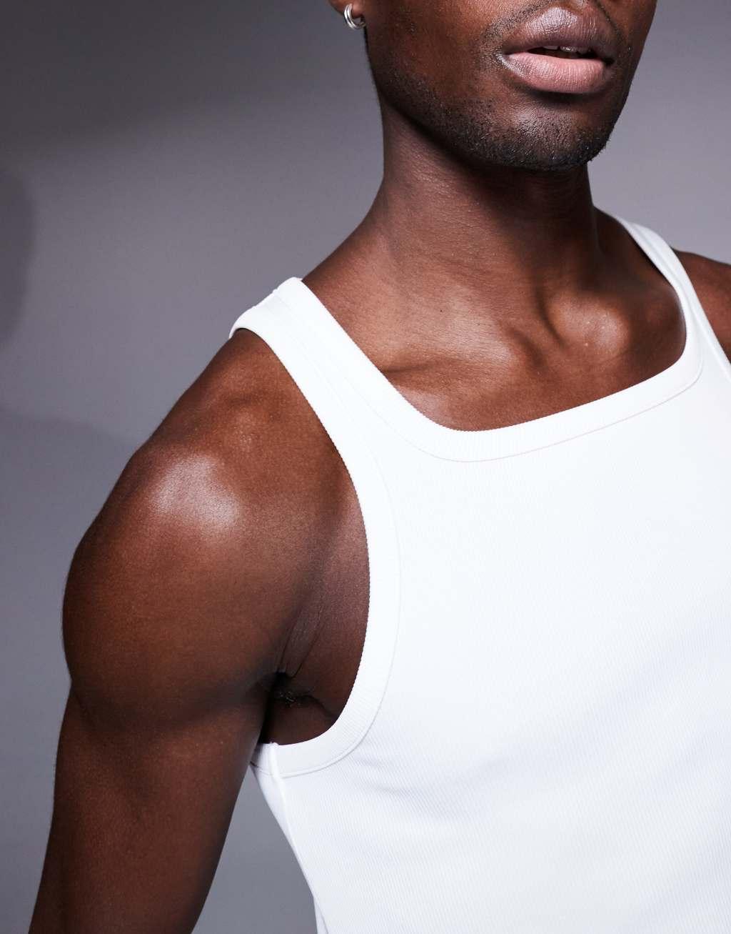 4505 square neck slim fit active rib training tank top in white Product Image