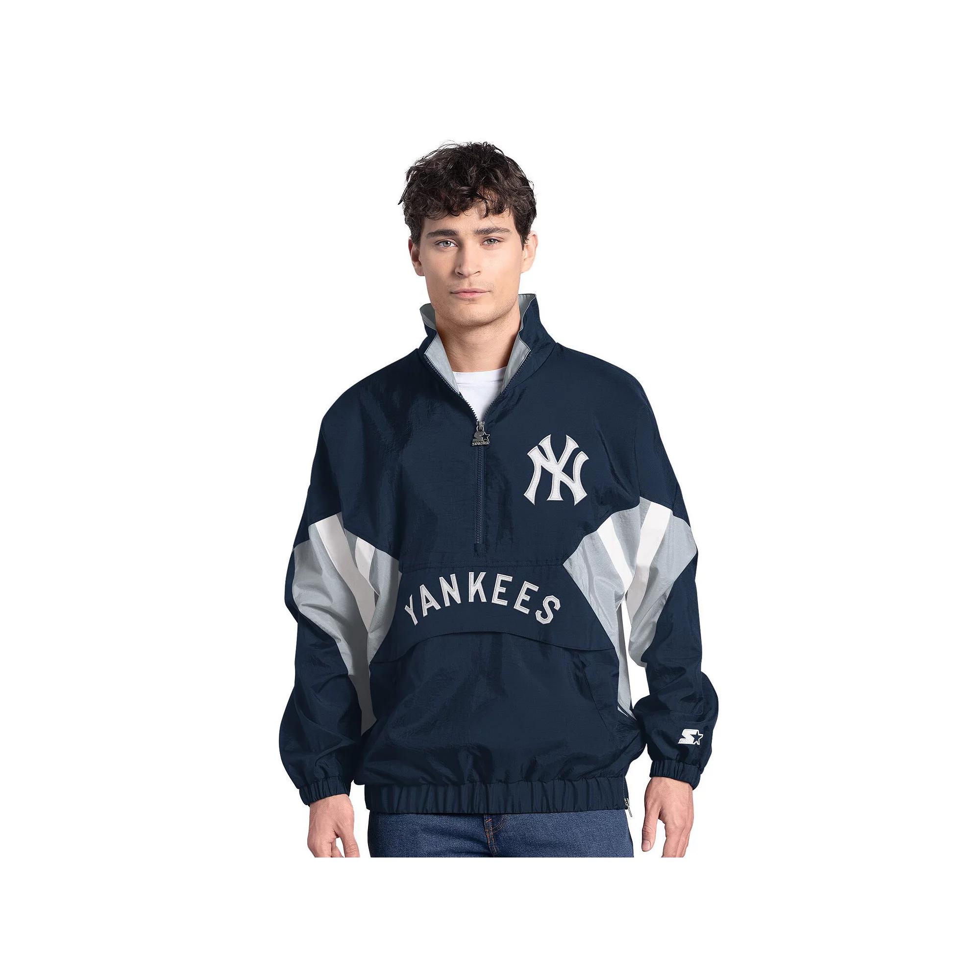 Men's Starter Navy New York Yankees Cooperstown Chief Half-Zip Pullover,  Product Image