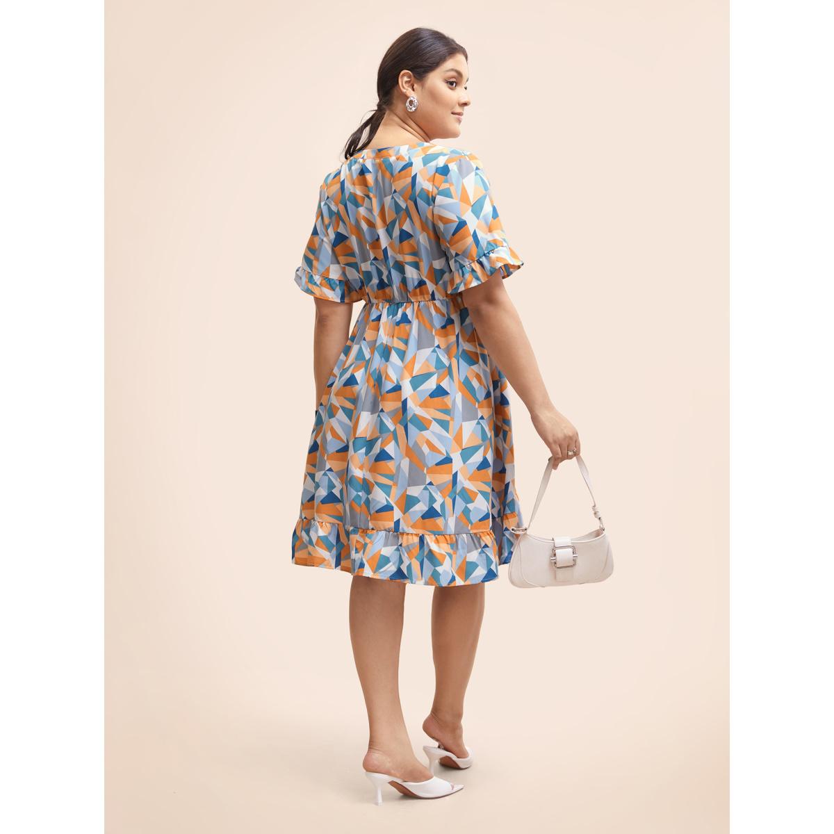 Plus Size Colorblock Contrast Notched Ruffle Sleeve Dress Multicolor Women Workwear Essentials Frill Trim Notched collar Half Sleeve Curvy BloomChic 30/6X Product Image