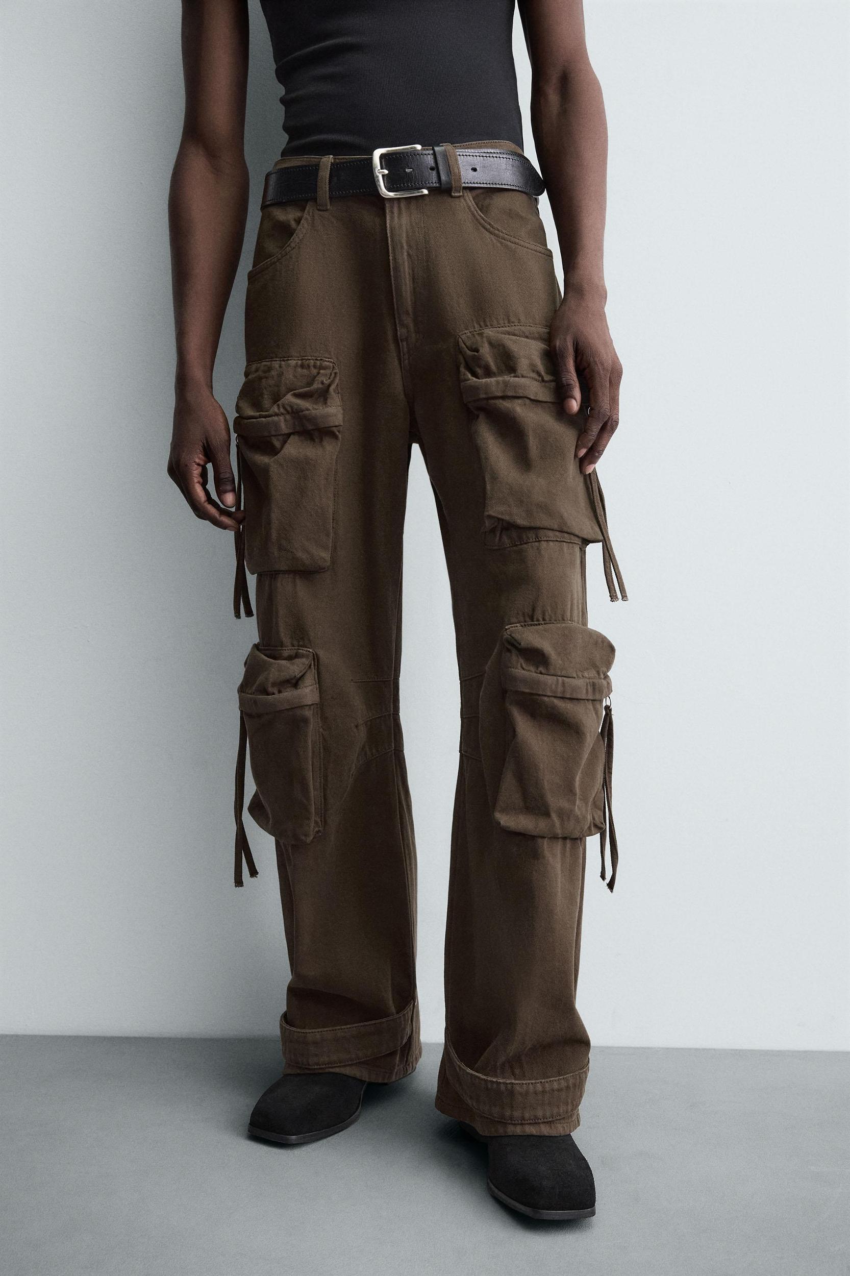 DENIM CARGO PANTS WITH POCKETS Product Image