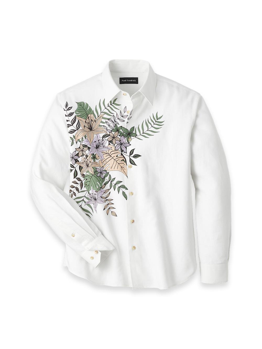 Linen Blend Print Panel Casual Shirt - Multi Product Image