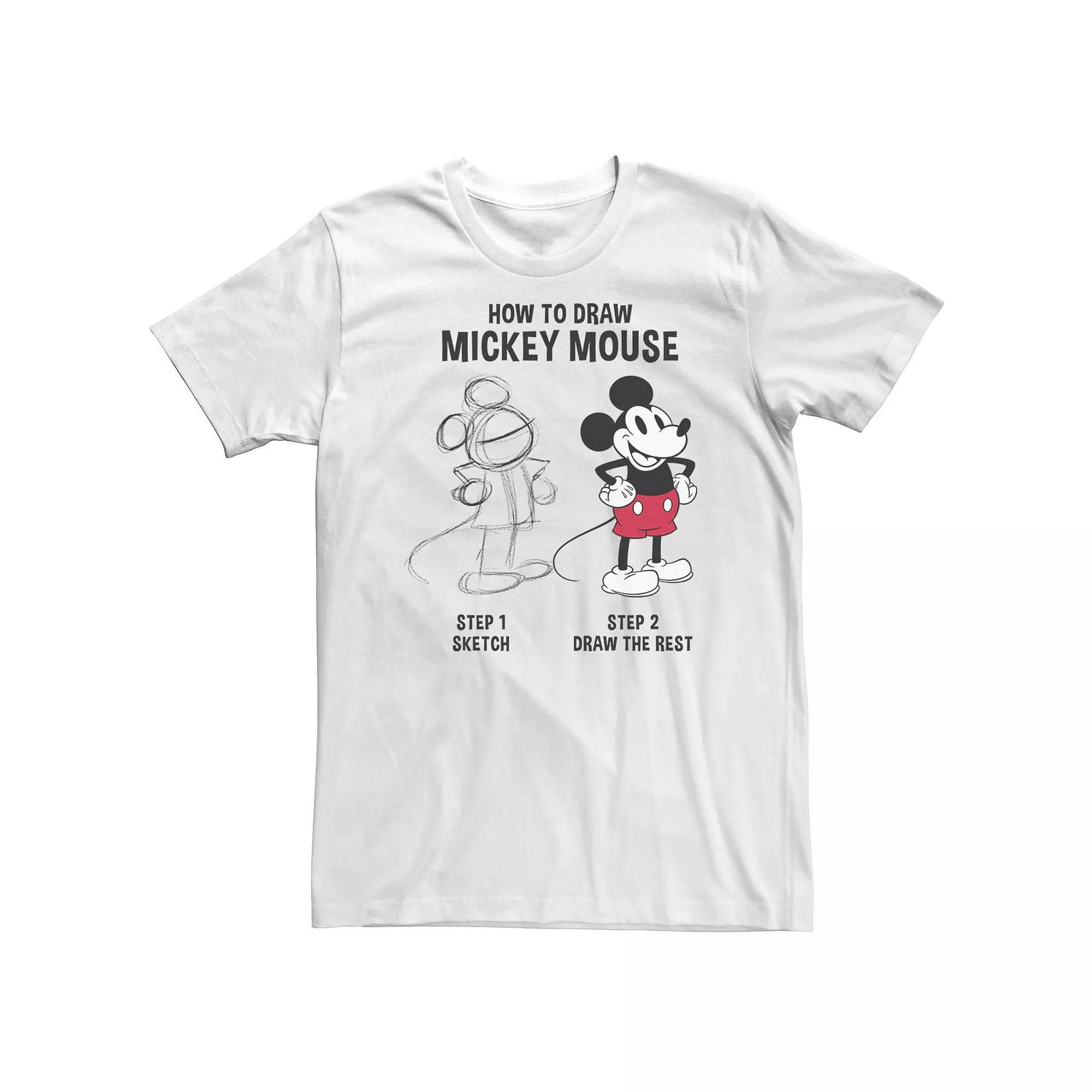 Big & Tall Disney Mickey Mouse How to Draw Mickey Tee, Men's,  Product Image