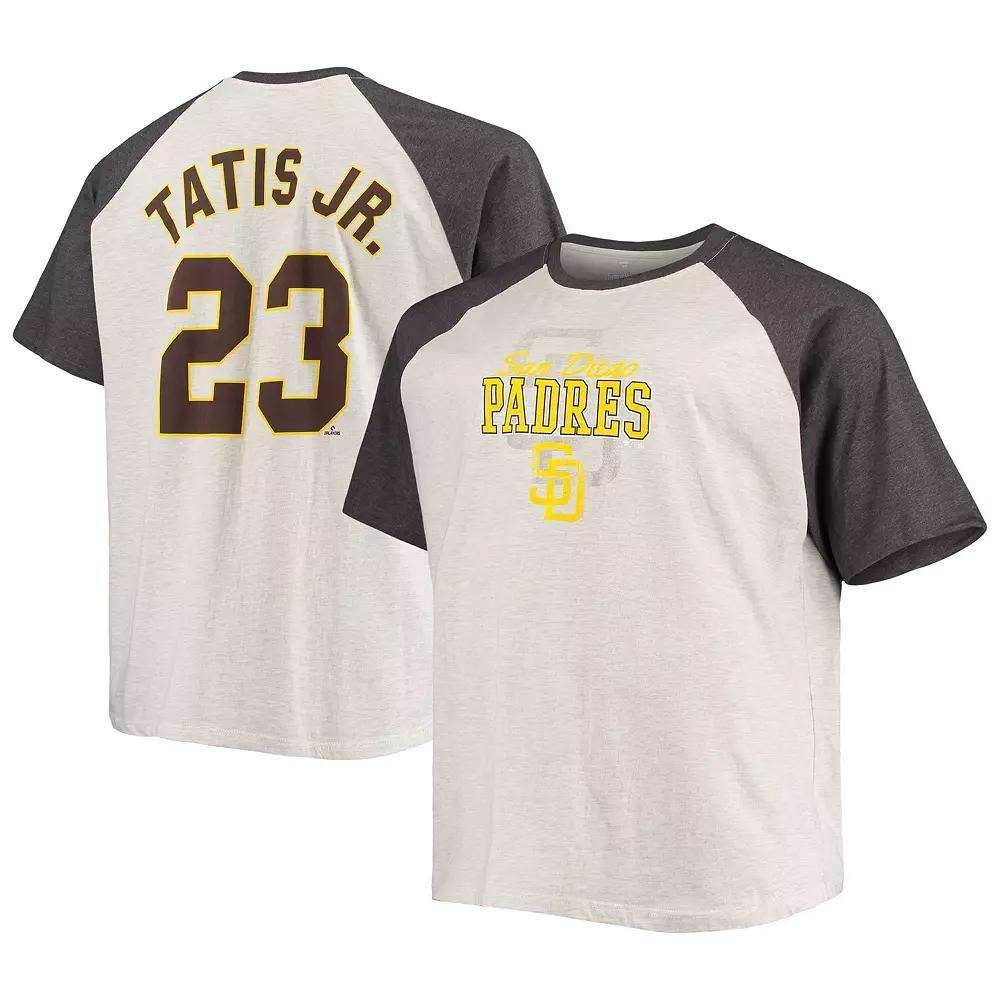 Men's Fernando Tatis Jr. Oatmeal/Heathered Charcoal San Diego Padres Big & Tall Name & Number Raglan T-Shirt,  Product Image