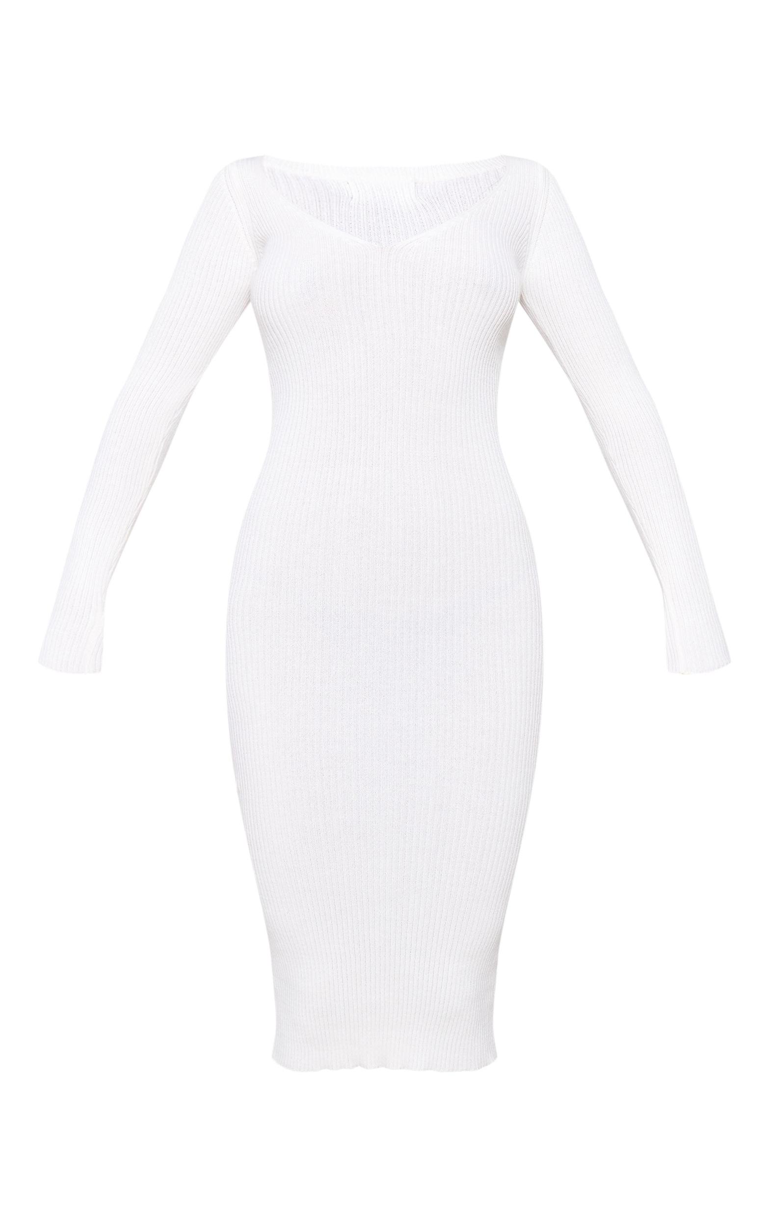 Cream V Neck Knit Midi Dress Product Image
