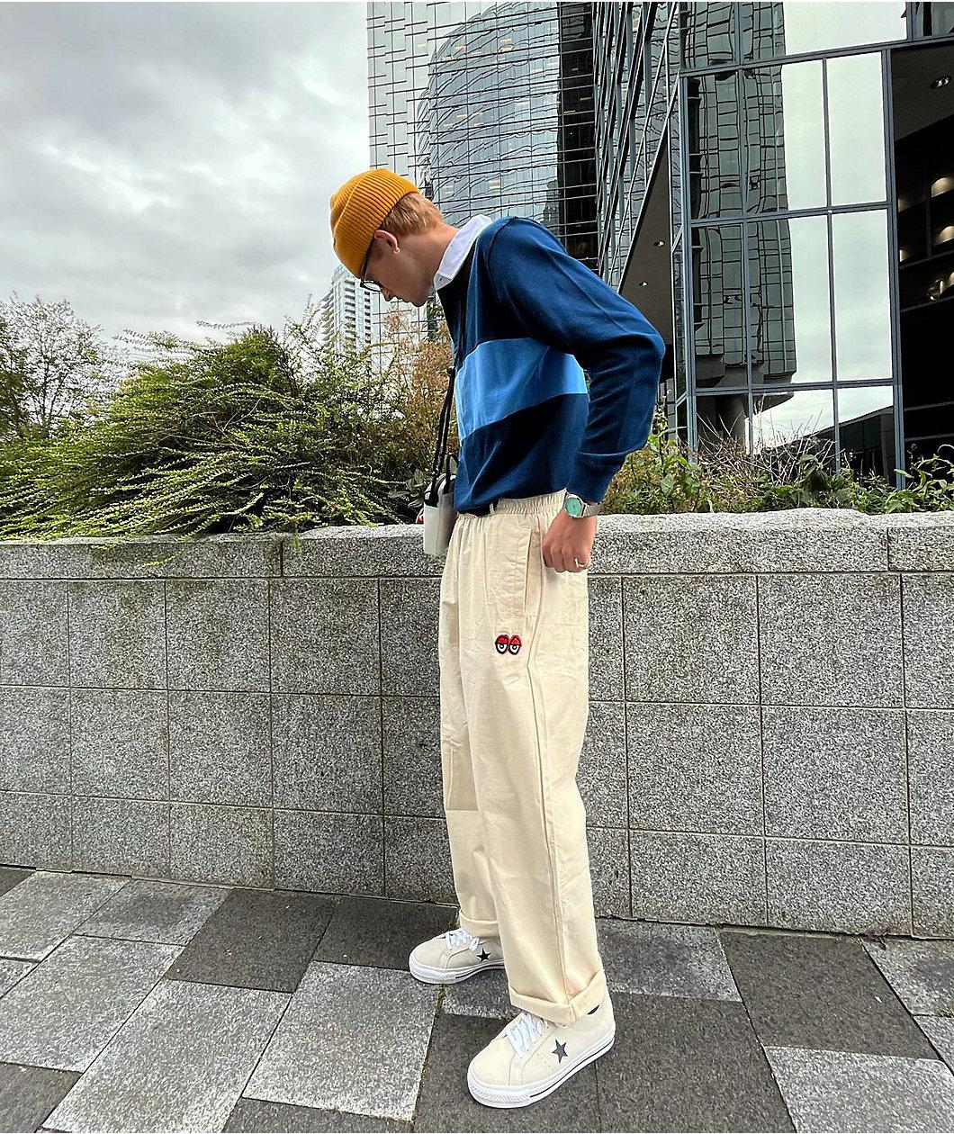 Krooked Eyes White Elastic Waist Pants Product Image