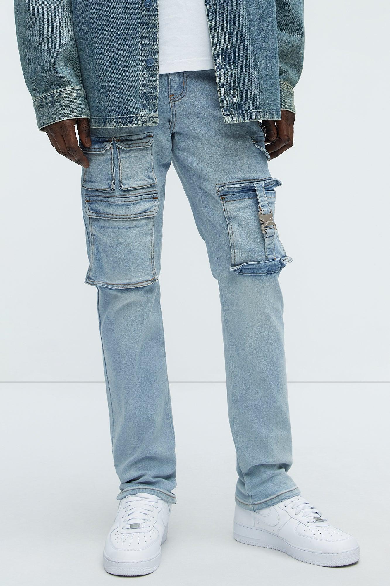 Cargo Pocket Slim Taper Jeans - Light Blue Wash Product Image
