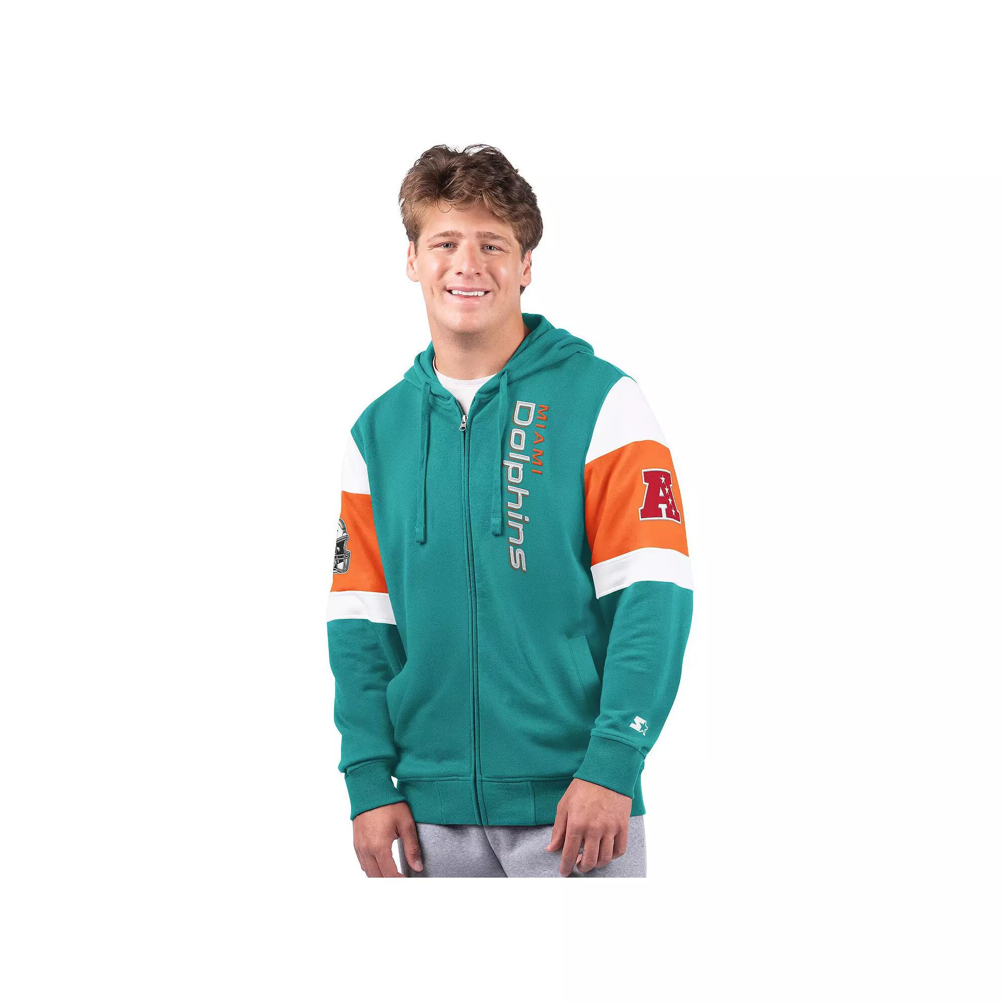 Men's Starter Aqua Miami Dolphins Extreme Full-Zip Hoodie, Size: 4XL, Turquoise A Product Image