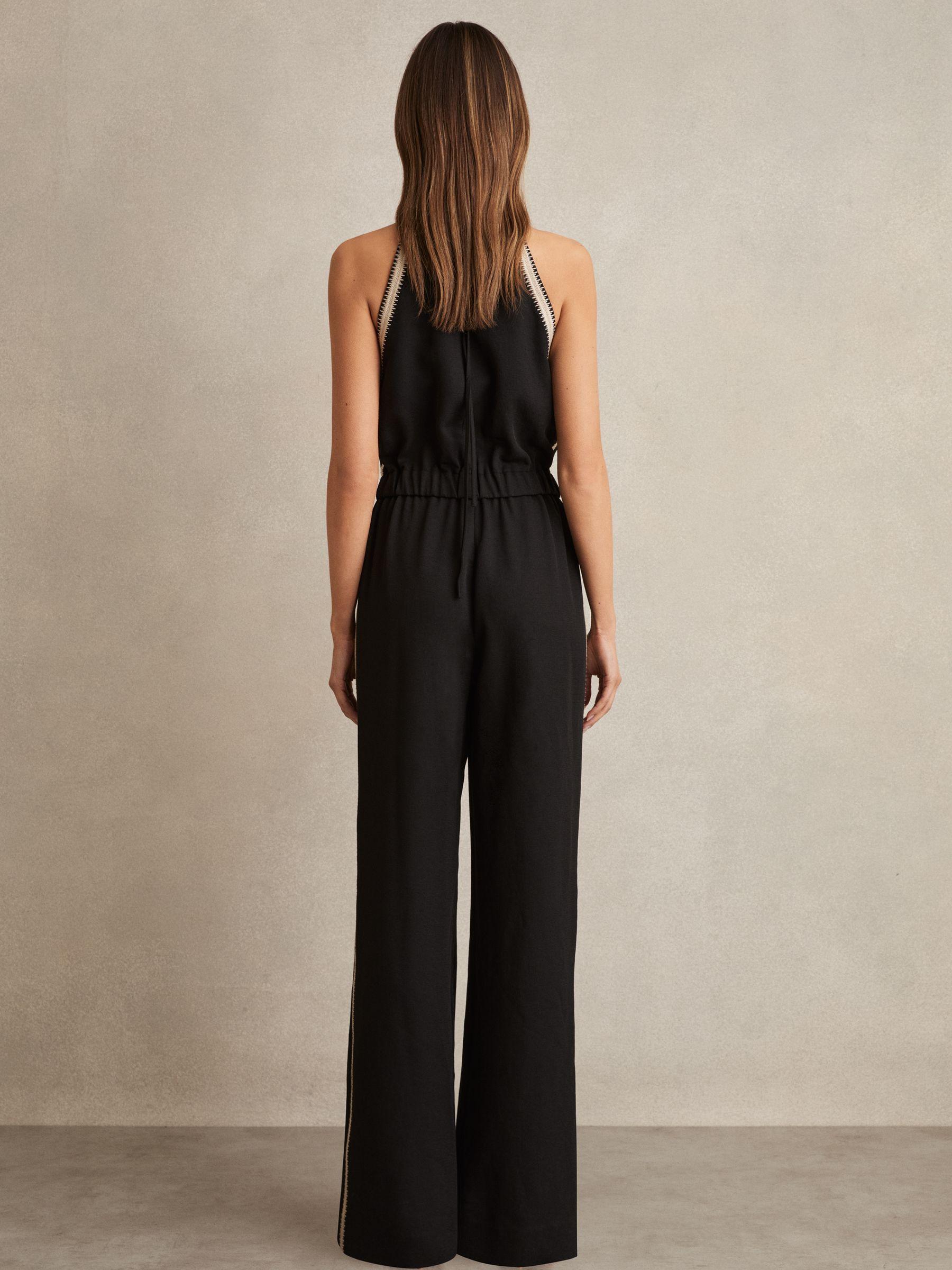 Halterneck Craft Stitch Jumpsuit in Black Product Image