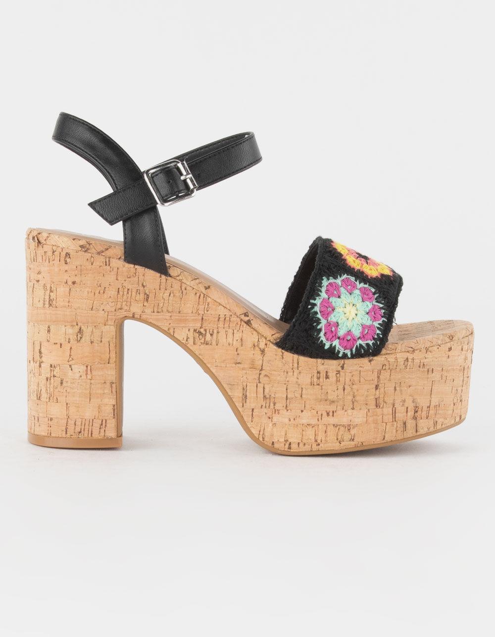 BAMBOO Crochet Womens Platform Sandals - BLACK/MULTI Product Image