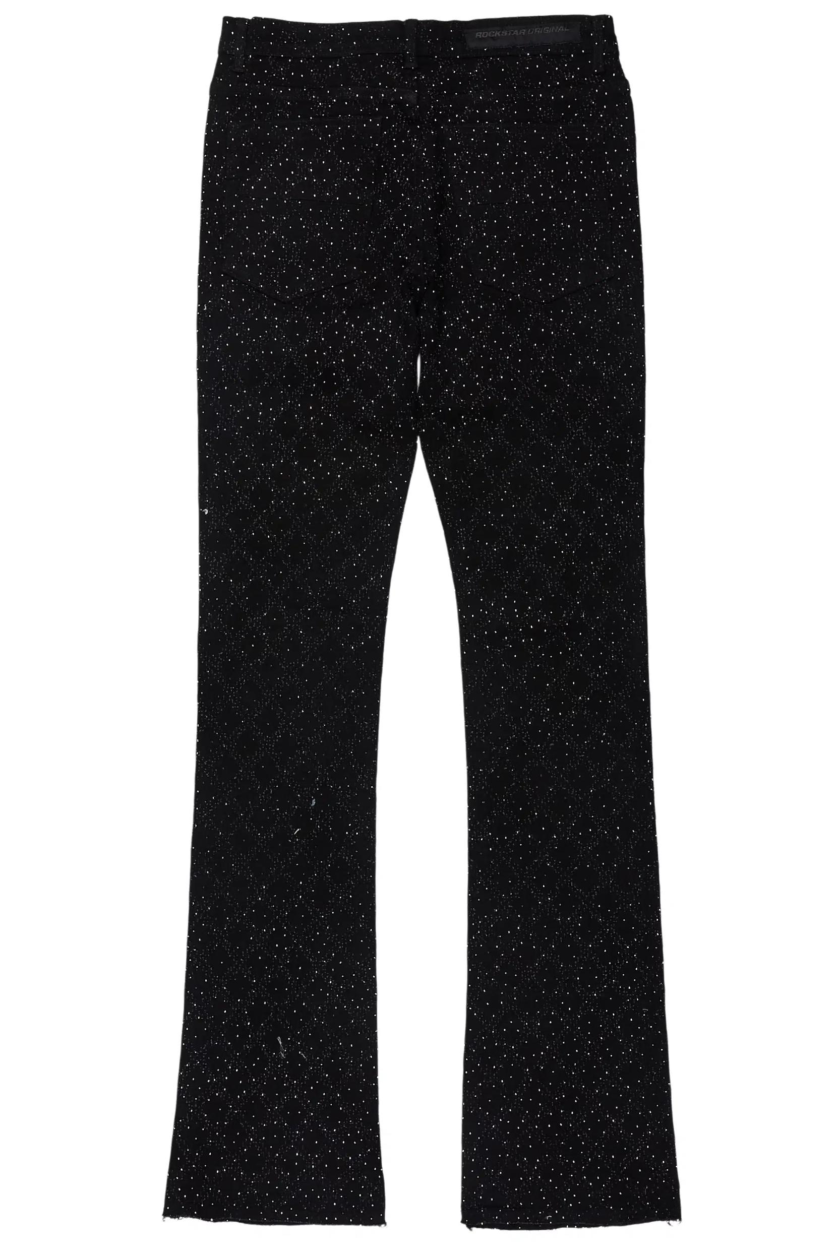 Sareka Black/Silver Rhinestone Stacked Flare Jean Female Product Image