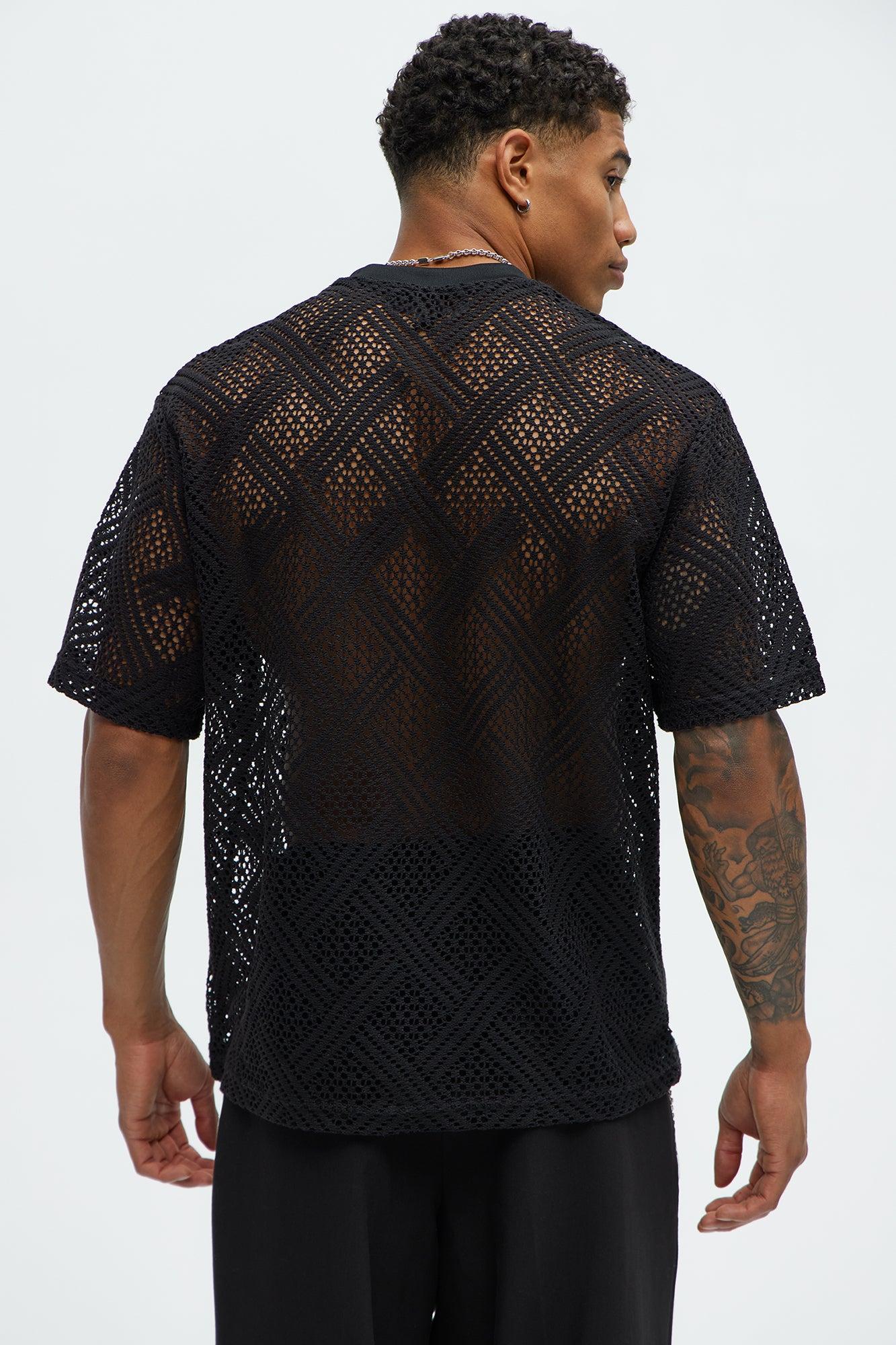 Fulton Crochet Knit Short Sleeve Tee - Black Product Image