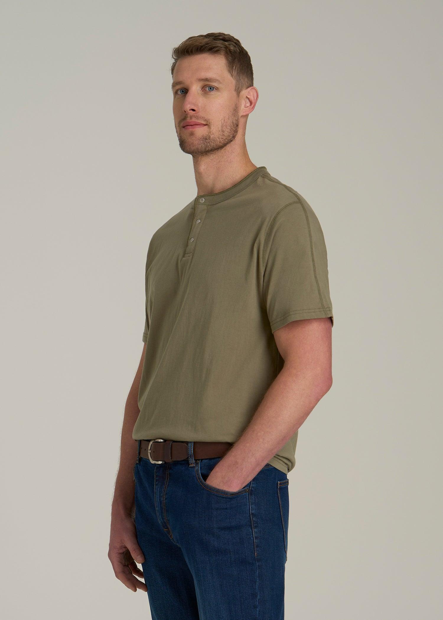 LJ&S REGULAR-FIT Jersey Henley Tee for Tall Men in Vintage Moss Green Male Product Image