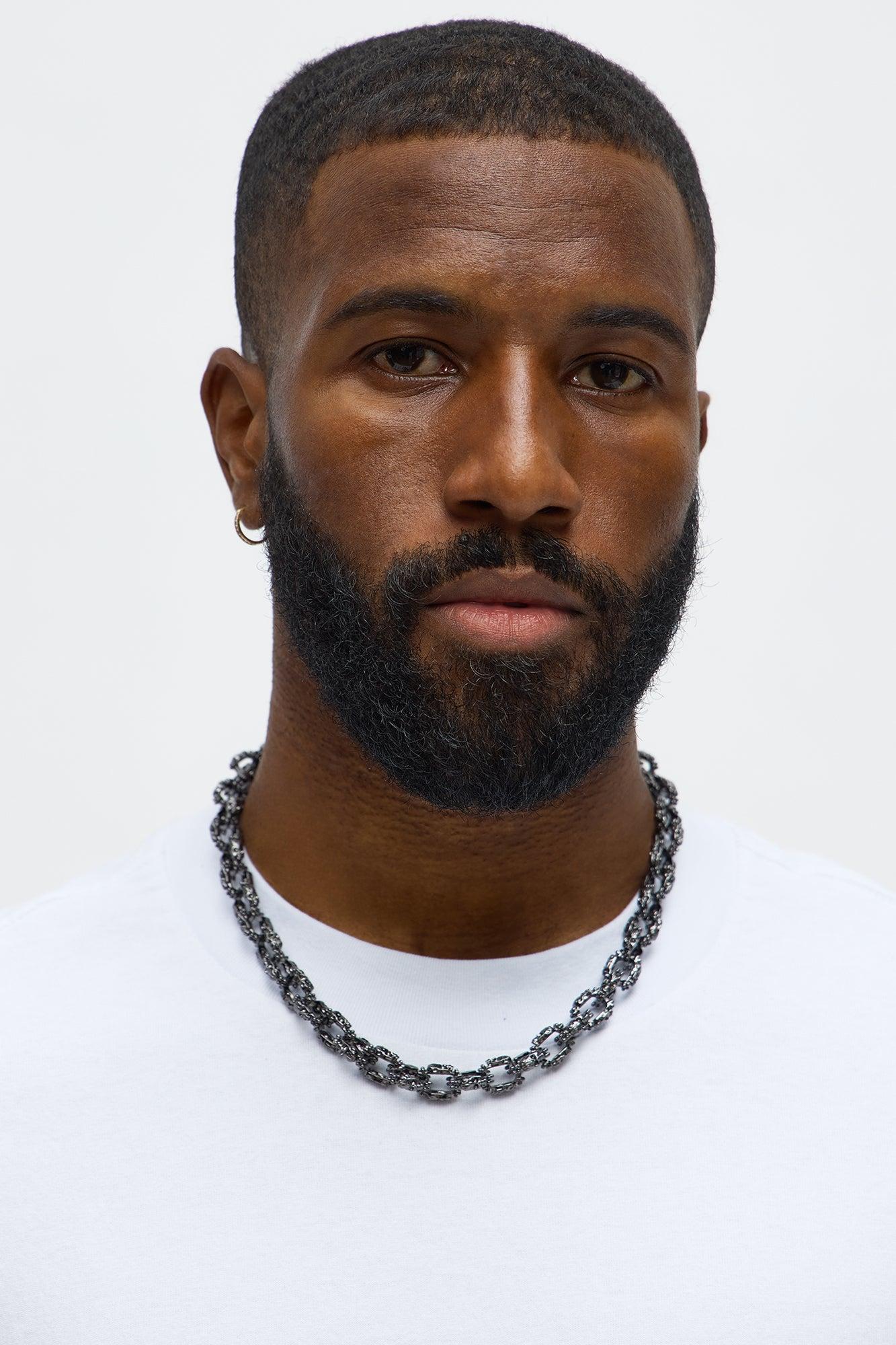 Obsidian Textured Cuban Chain Necklace - Gunmetal Male Product Image