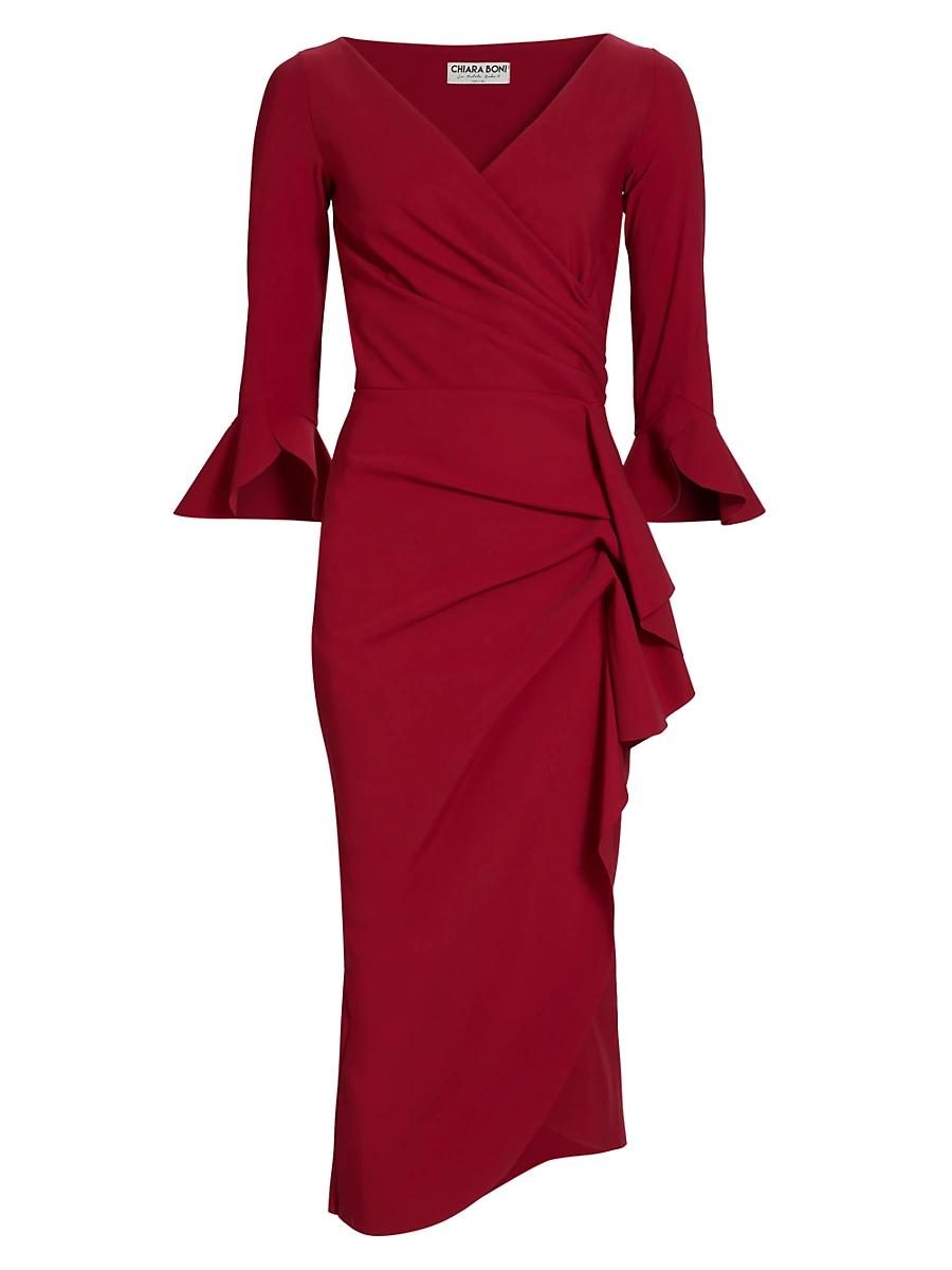 Womens Triwan Ruffle-Trim Slim-Fit Midi-Dress Product Image