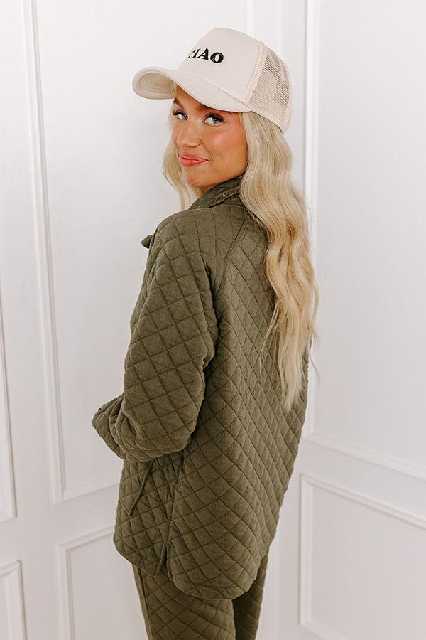 Paris Mornings Quilted Sweater In Dark Sage Product Image