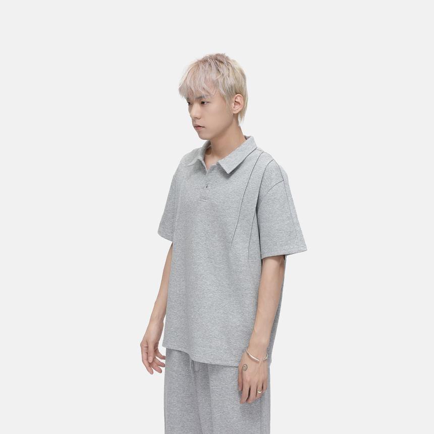 Short Sleeve Plain Polo Shirt / Drawstring Waist Sweat Shorts Product Image