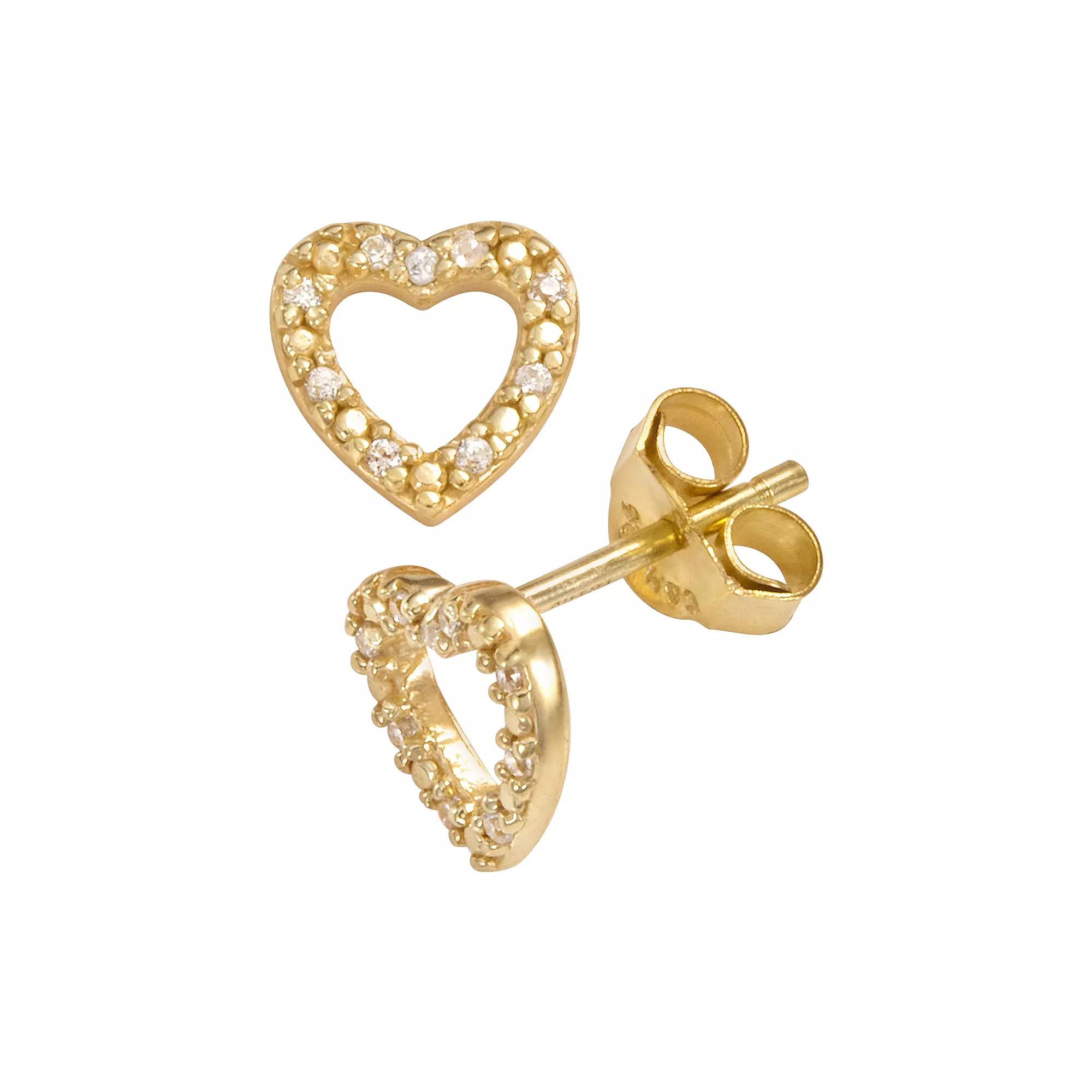 Sophie Miller 14k Gold Over Silver Cubic Zirconia Heart Stud Earrings, Women's, White Product Image