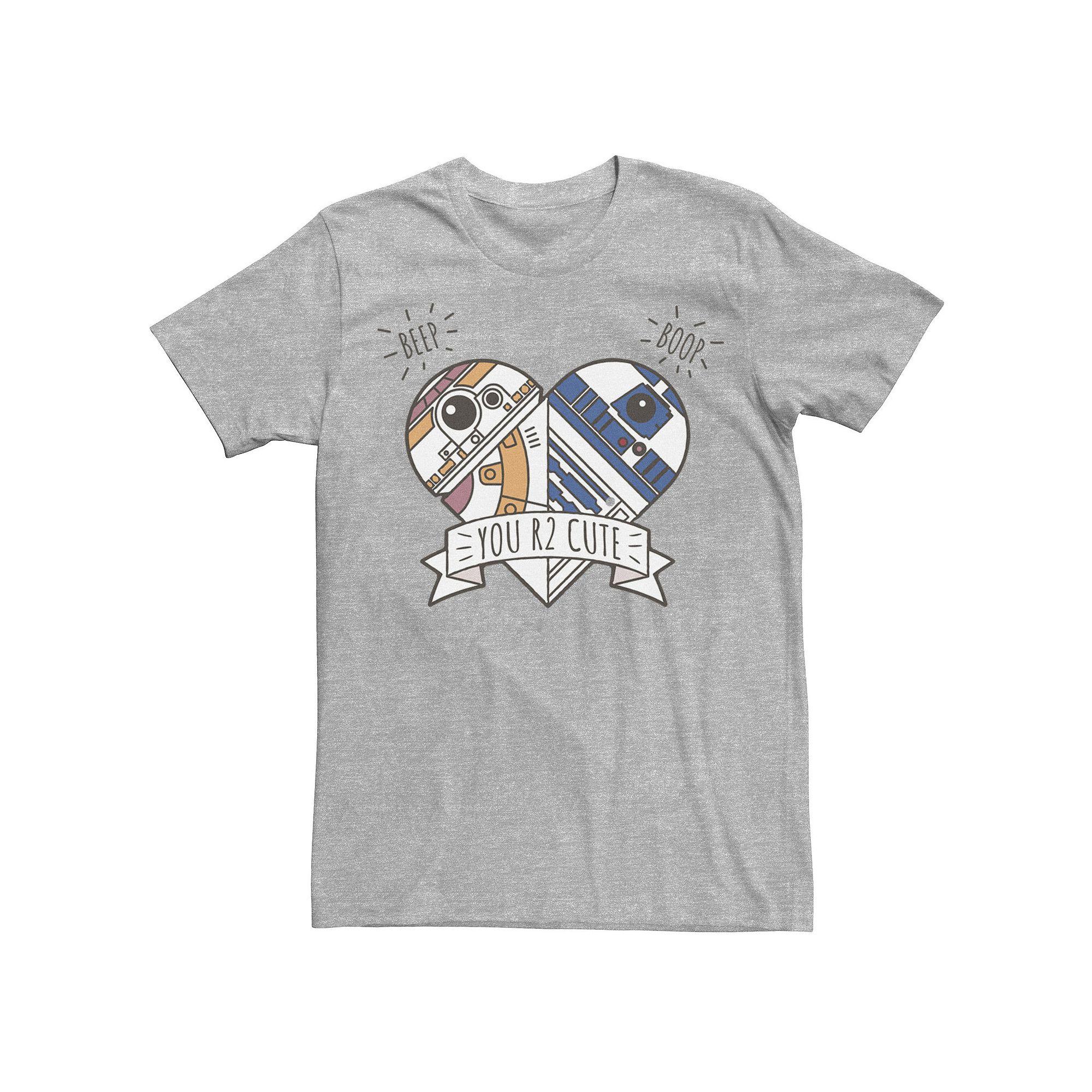 Mens Star Wars BB-8 & R2-D2 Heart Valentines You R2 Cute Graphic Tee Athletic Grey Product Image