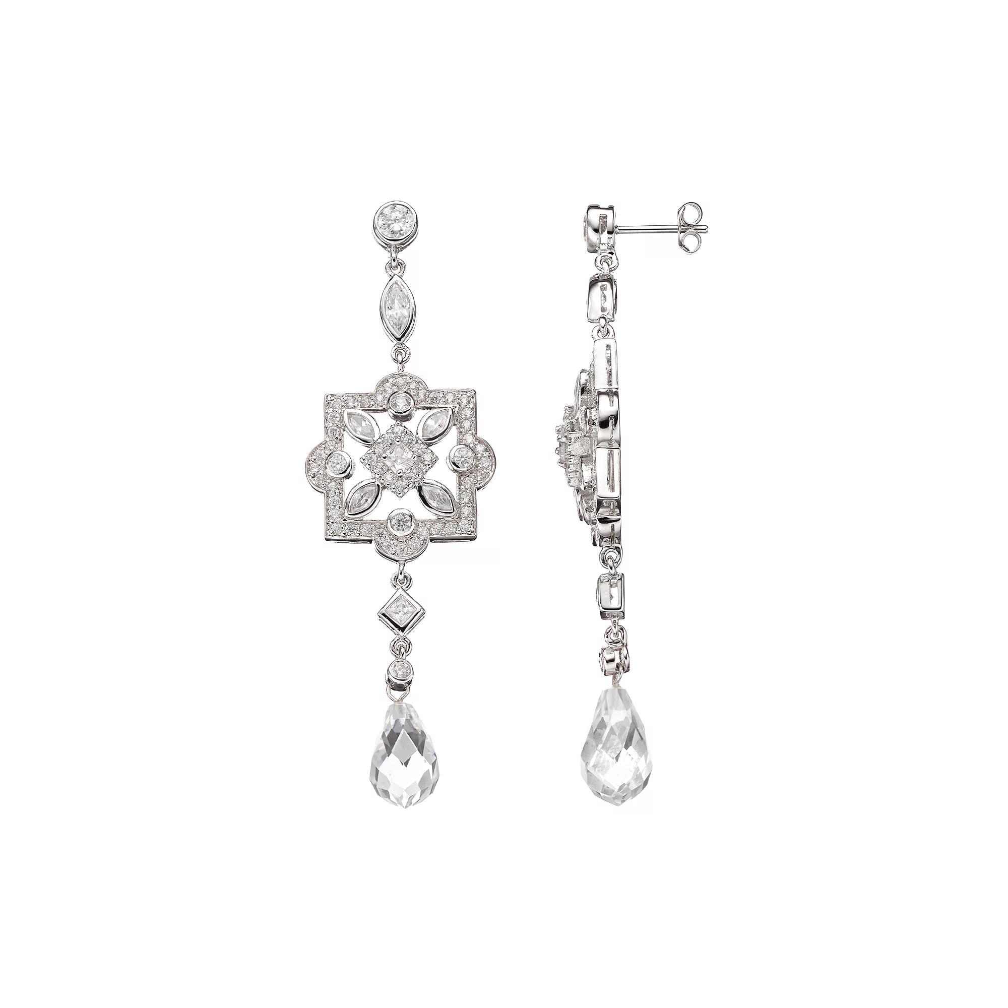 Sophie Miller Cubic Zirconia Sterling Silver Drop Earrings, Womens, White Product Image