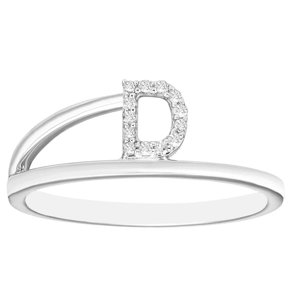 Boston Bay Diamonds Sterling Silver Diamond Accent Letter Initial Split Shank Ring, Women's, Size: 5, Silver Tone D Product Image