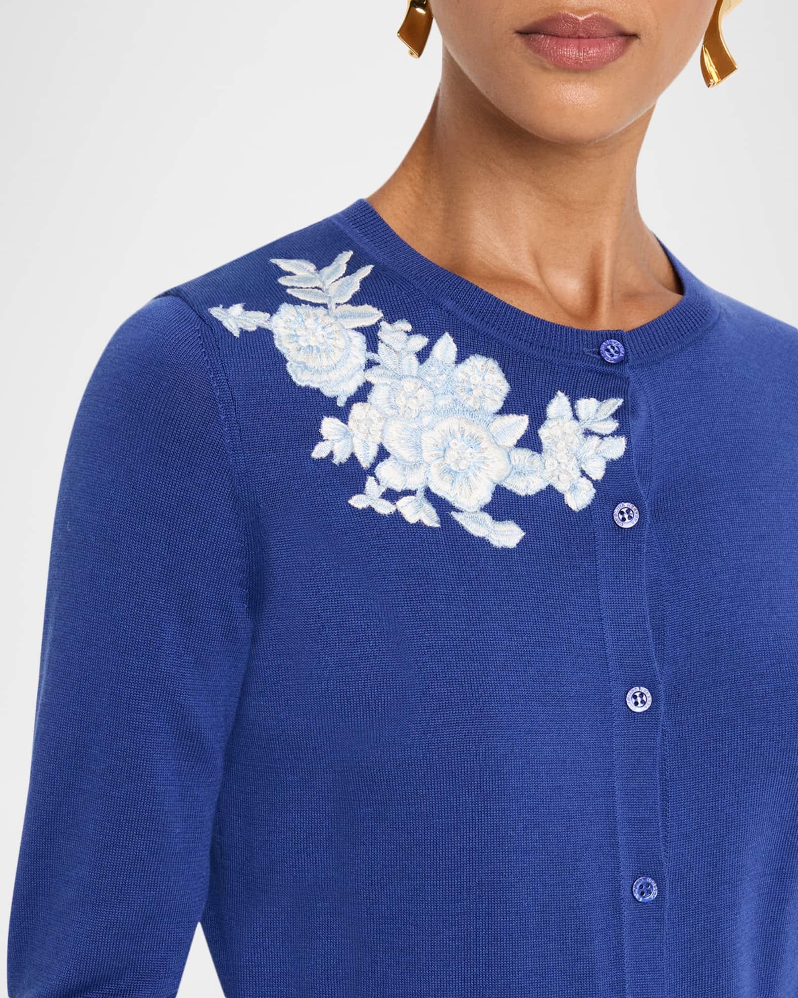 Floral Embroidered Crewneck Cardigan Product Image