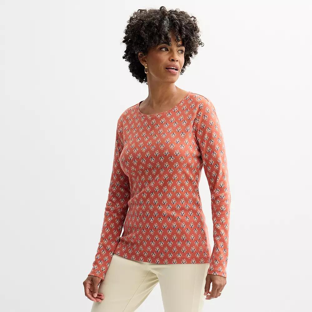 Women's Croft & Barrow® Essential Long-Sleeve Crewneck Tee, Size: Medium, Red Tile Product Image