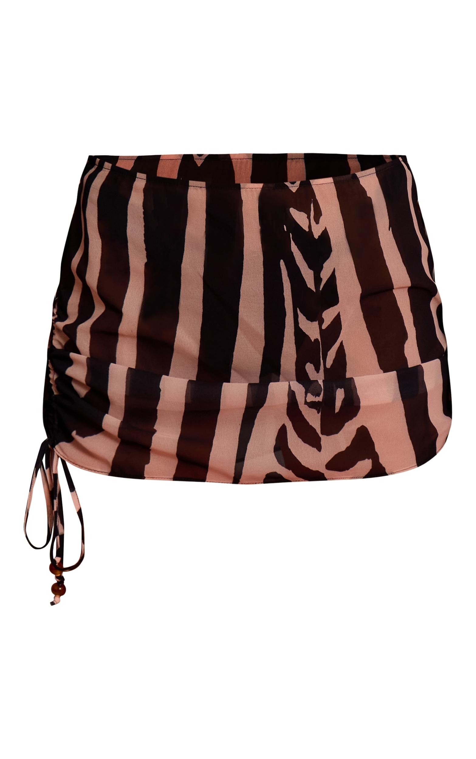Monochrome Zebra Print Bead Trim Chiffon Beach Skirt Product Image