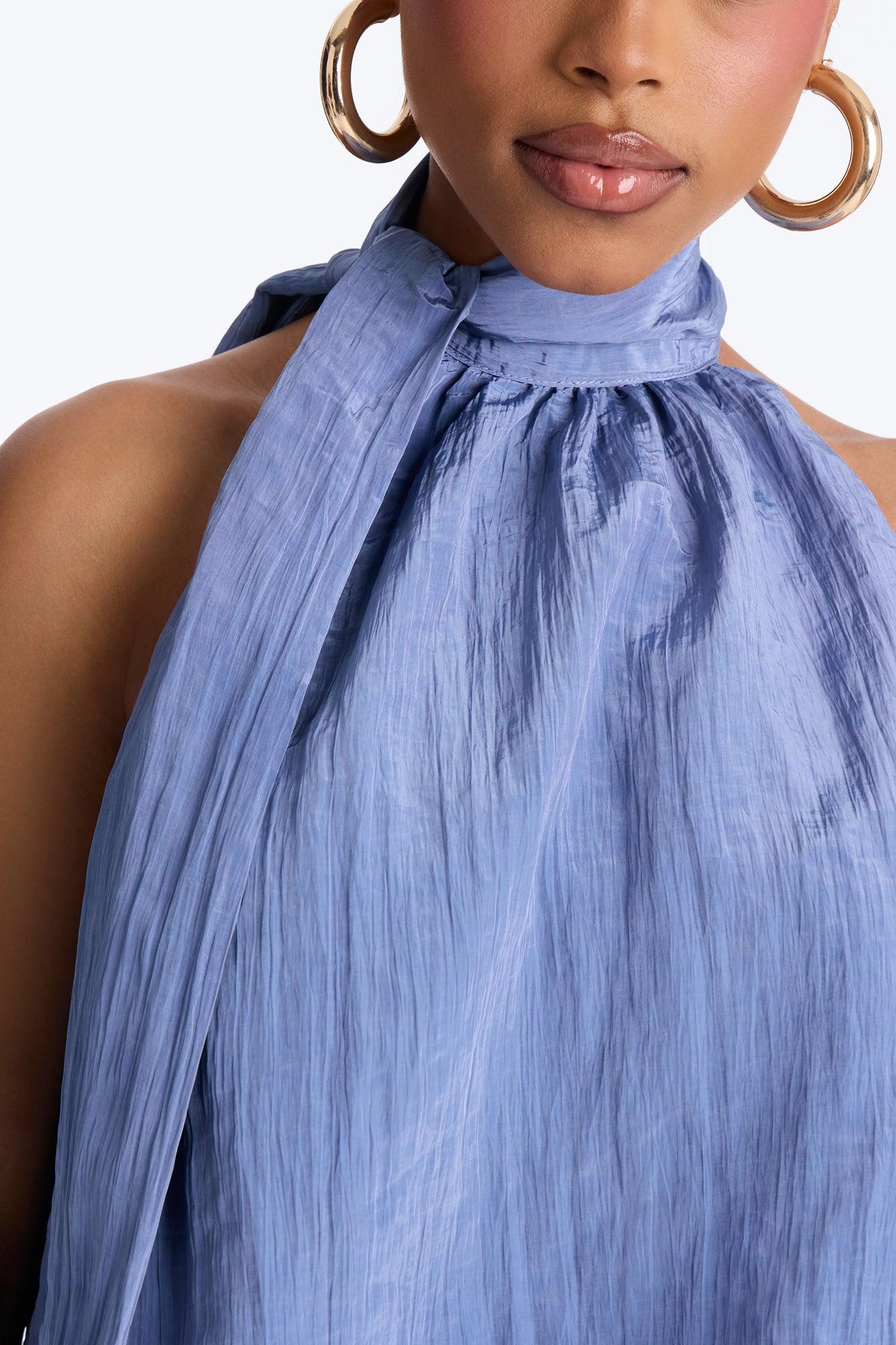 Stay Extra Scarf Plisse Top - Periwinkle Female Product Image
