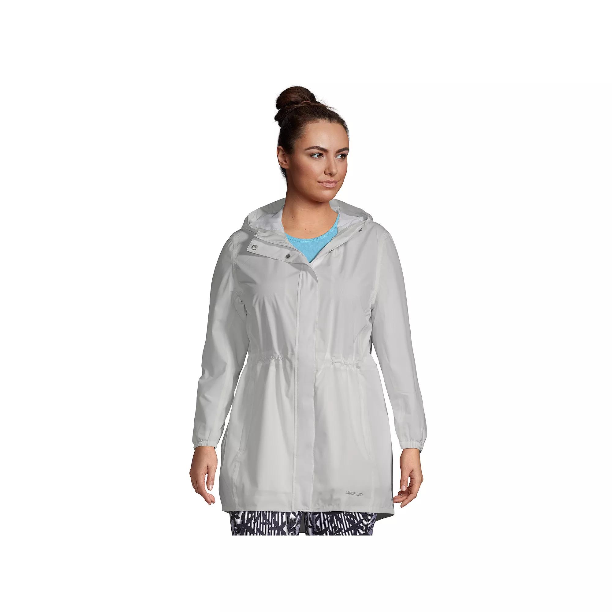 Plus Size Lands End Hooded Packable Raincoat, Womens Deep Blue Product Image