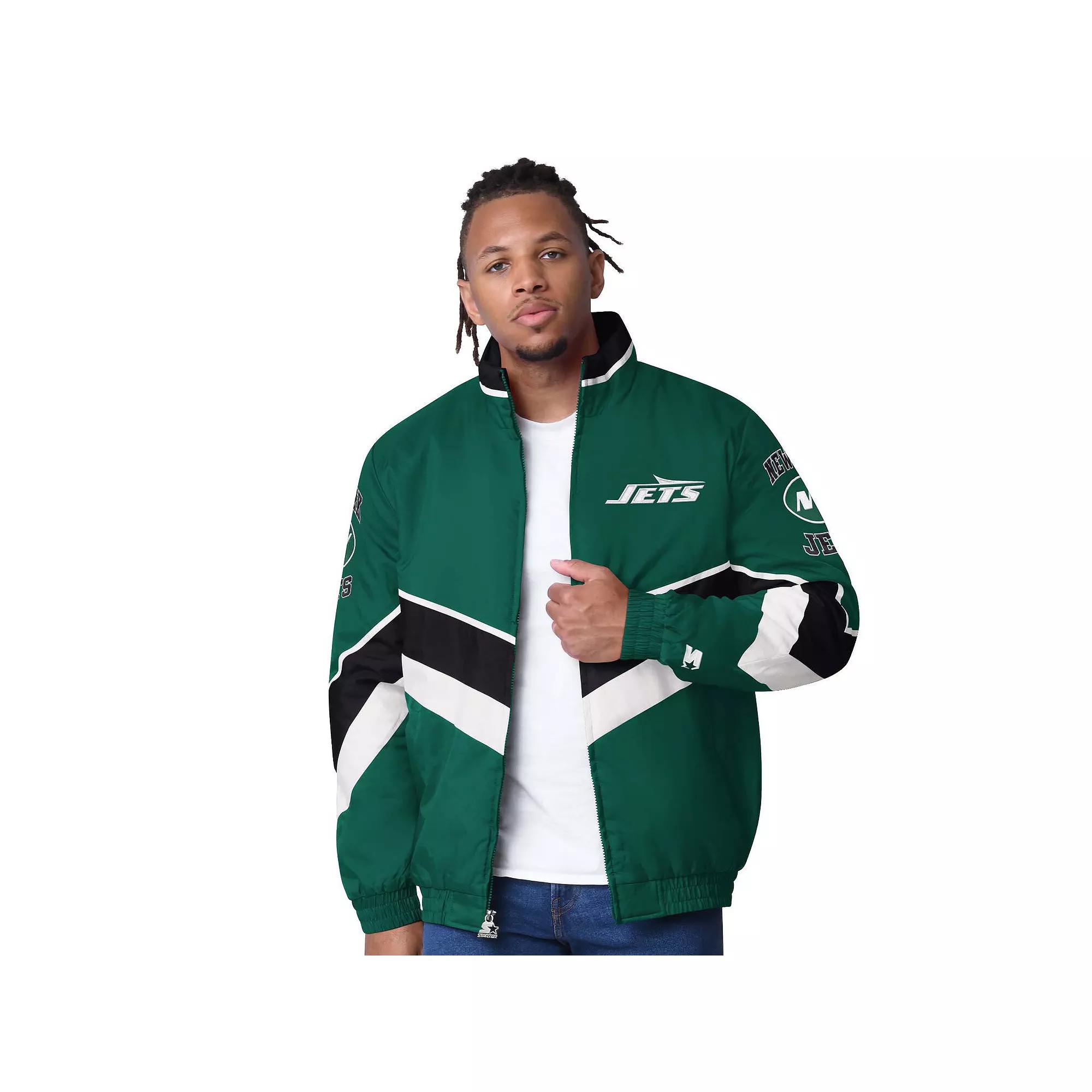 Men's Starter Green New York Jets Captain Satin Varsity Jacket,  Product Image