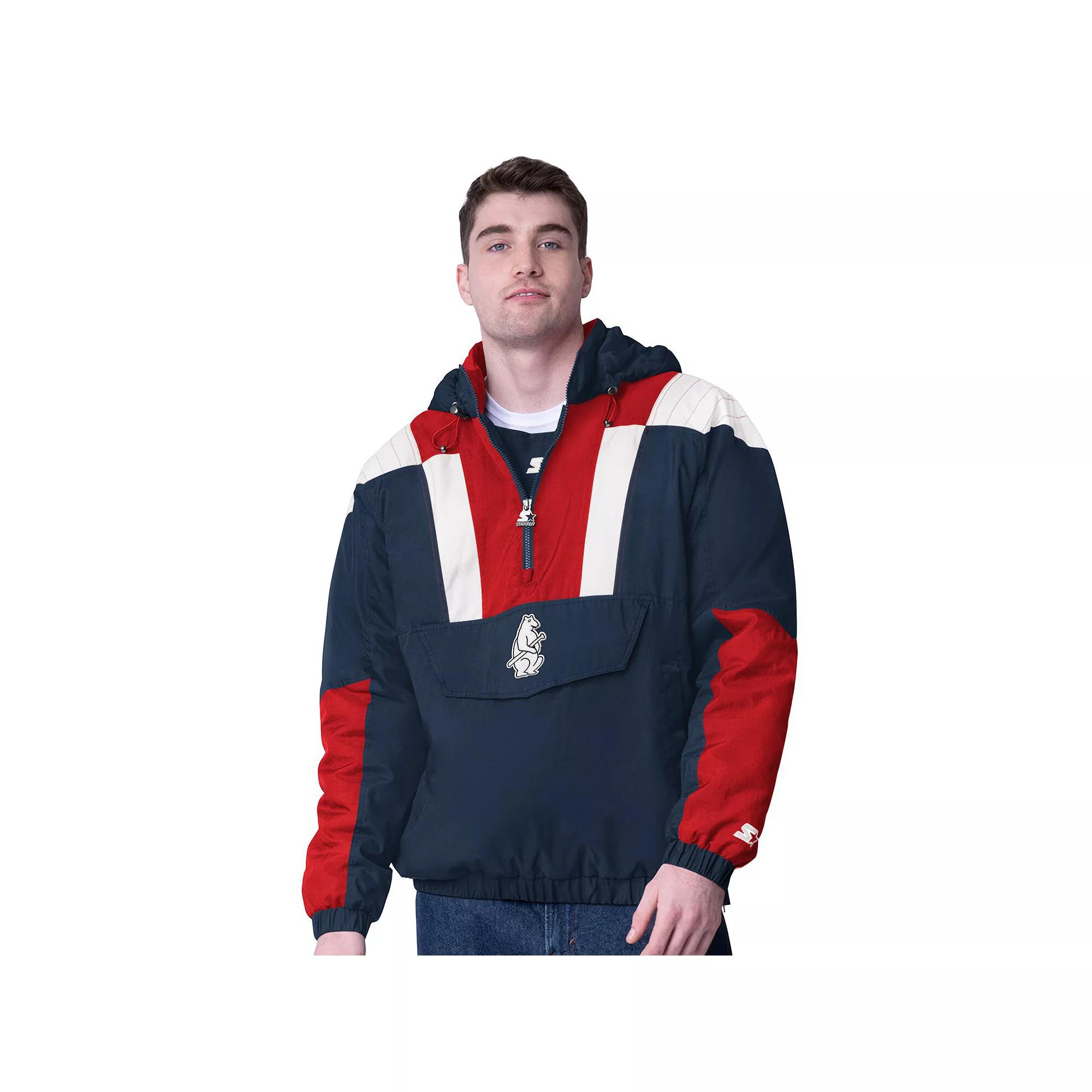 Men's Starter Navy Chicago Cubs Cooperstown Collection Charger Half-Zip Jacket,  Product Image