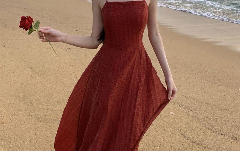 Spaghetti Strap Plain Open Back Maxi Sundress Product Image