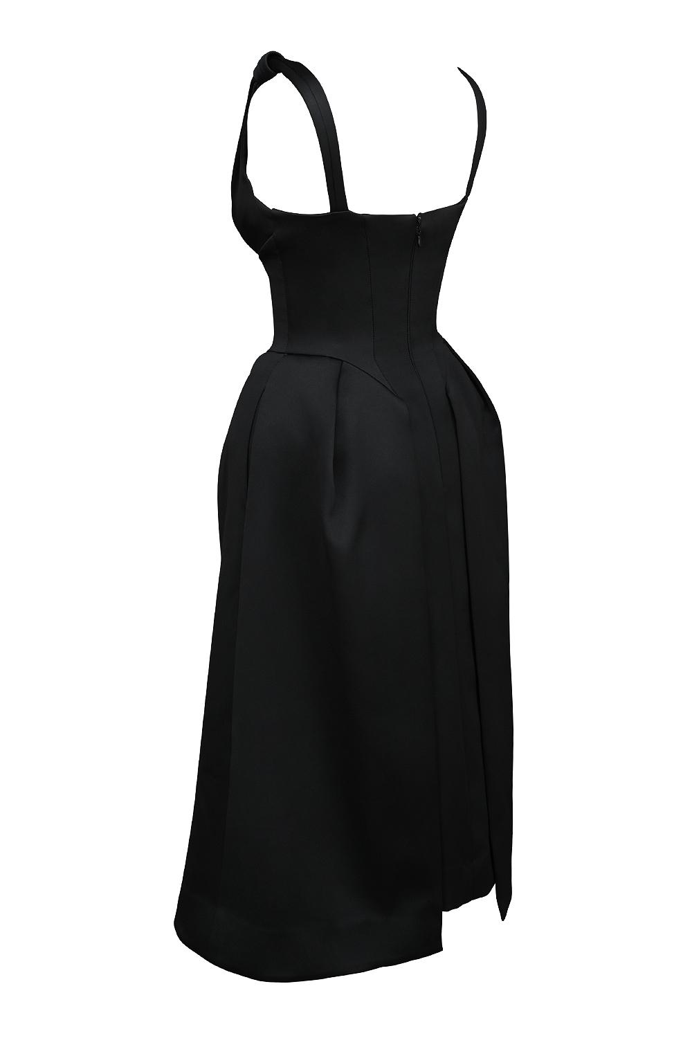 Paloma  black satin twist strap midi dress - sale Product Image