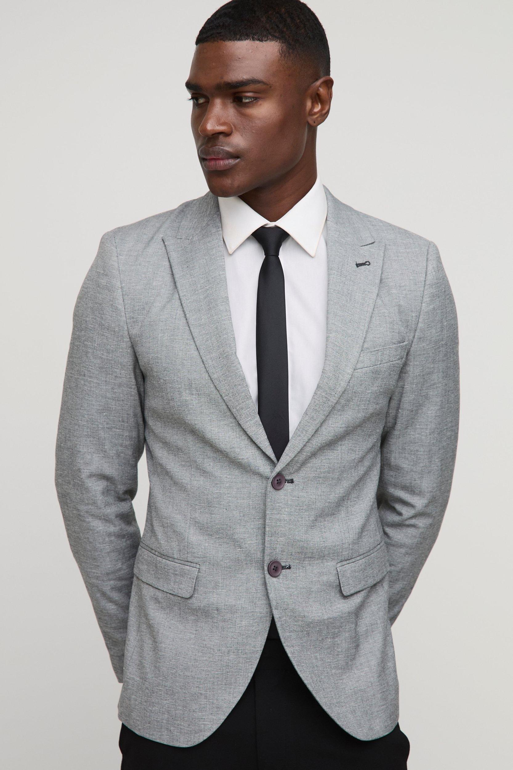 Skinny Single Breasted Linen Suit Jacket | boohooMAN USA Product Image