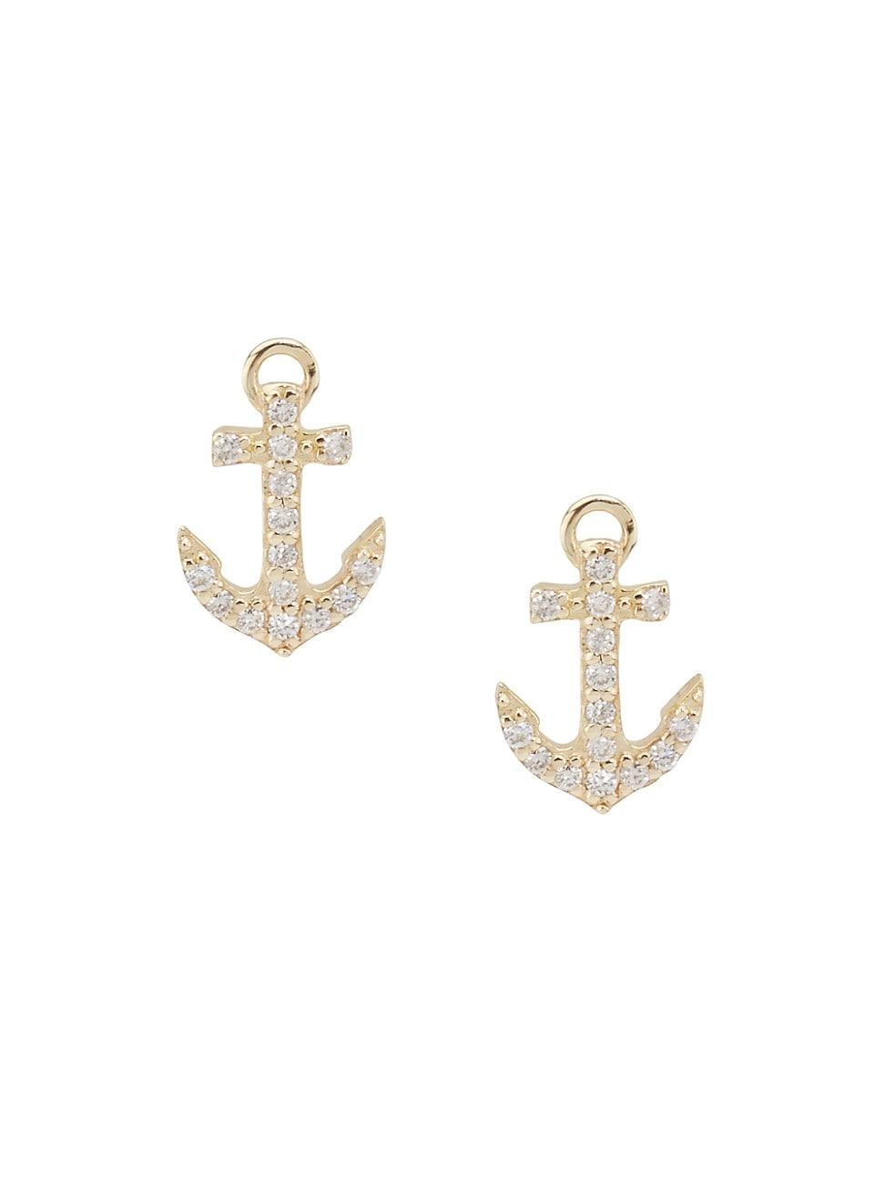 Womens 14K Yellow Gold & 0.09 TCW Diamond Mini Anchor Stud Earrings Product Image